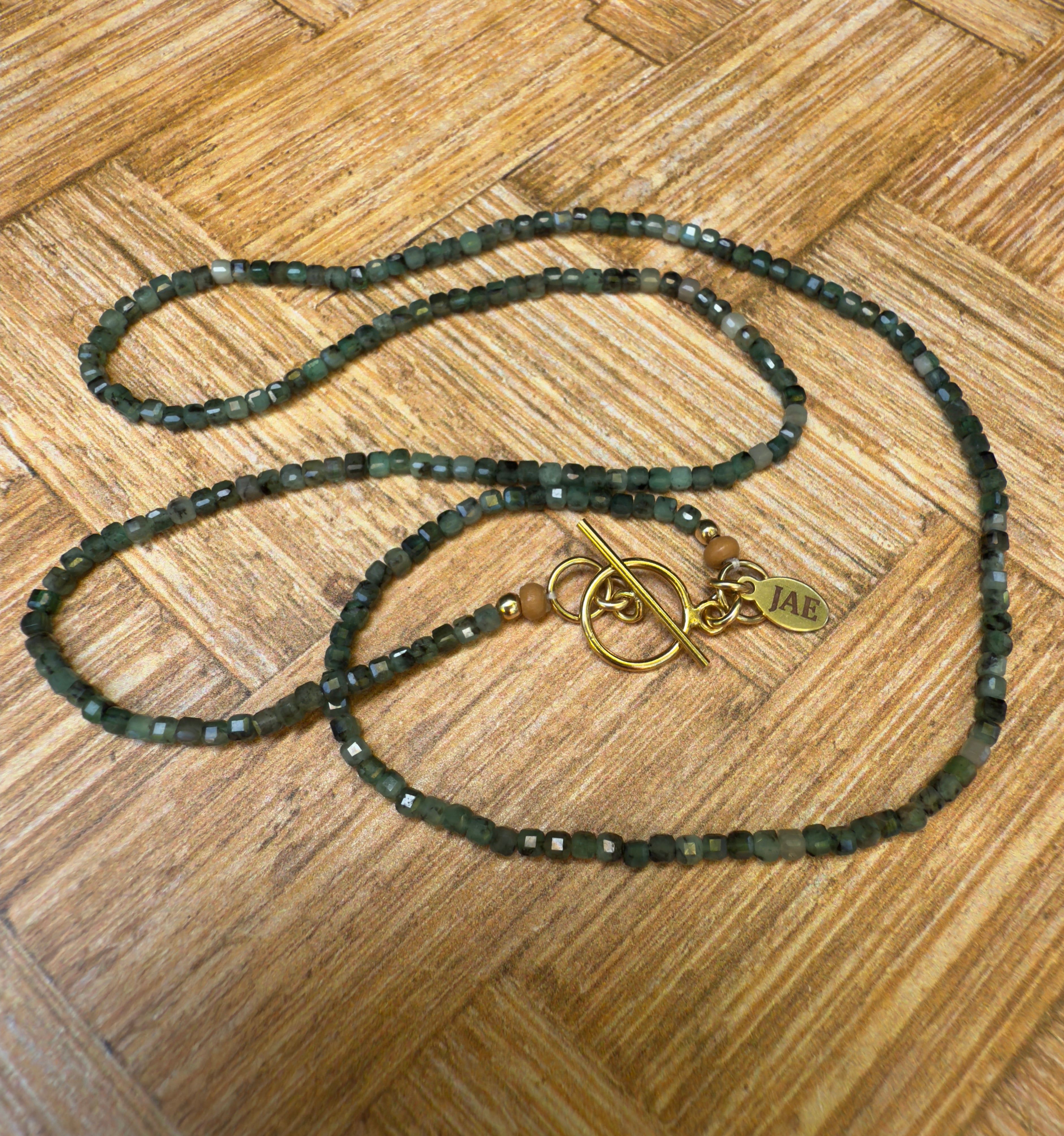 Emerald Faceted Cube Beaded Necklace with Toggle Clasp