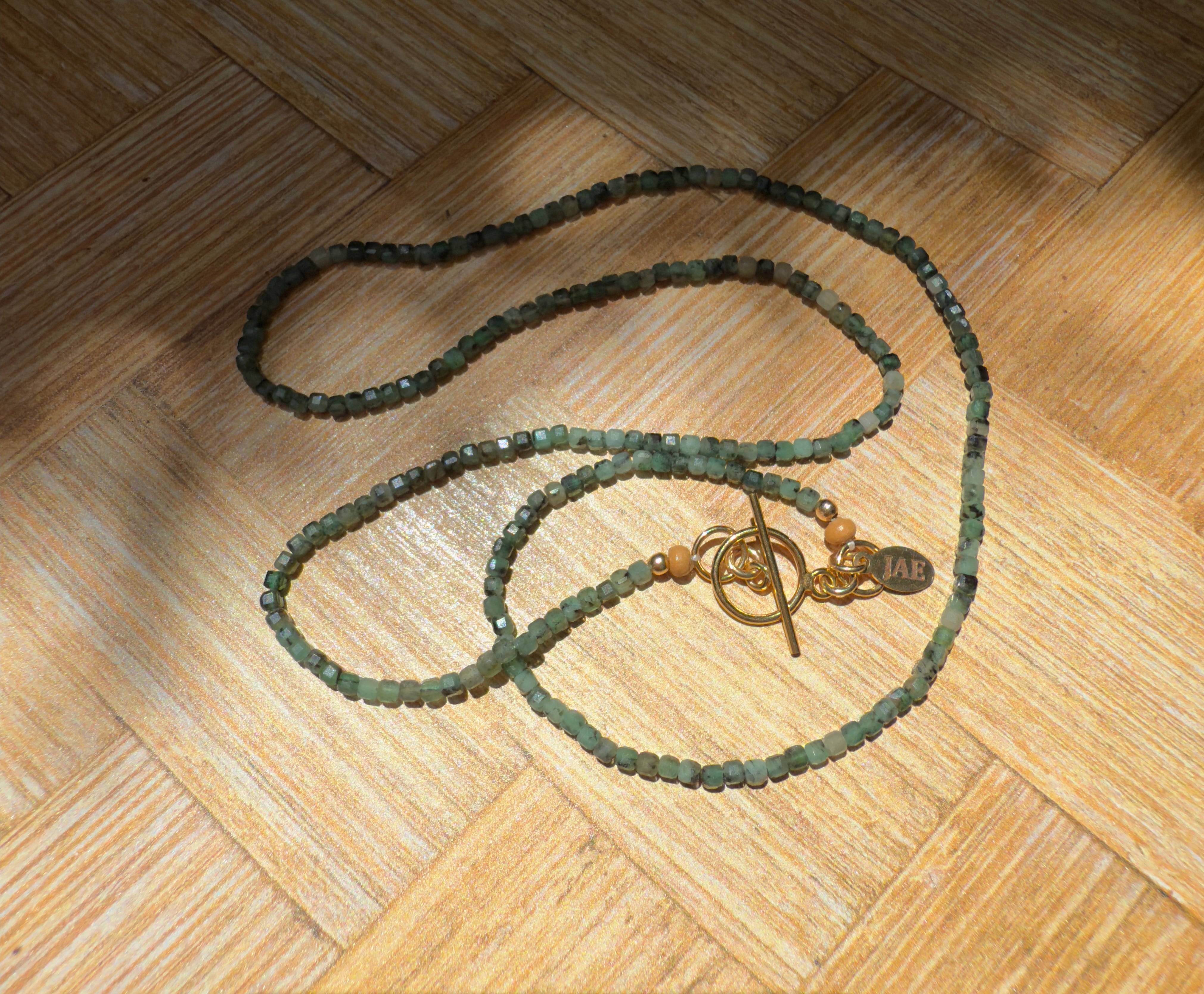 Emerald Faceted Cube Beaded Necklace with Toggle Clasp