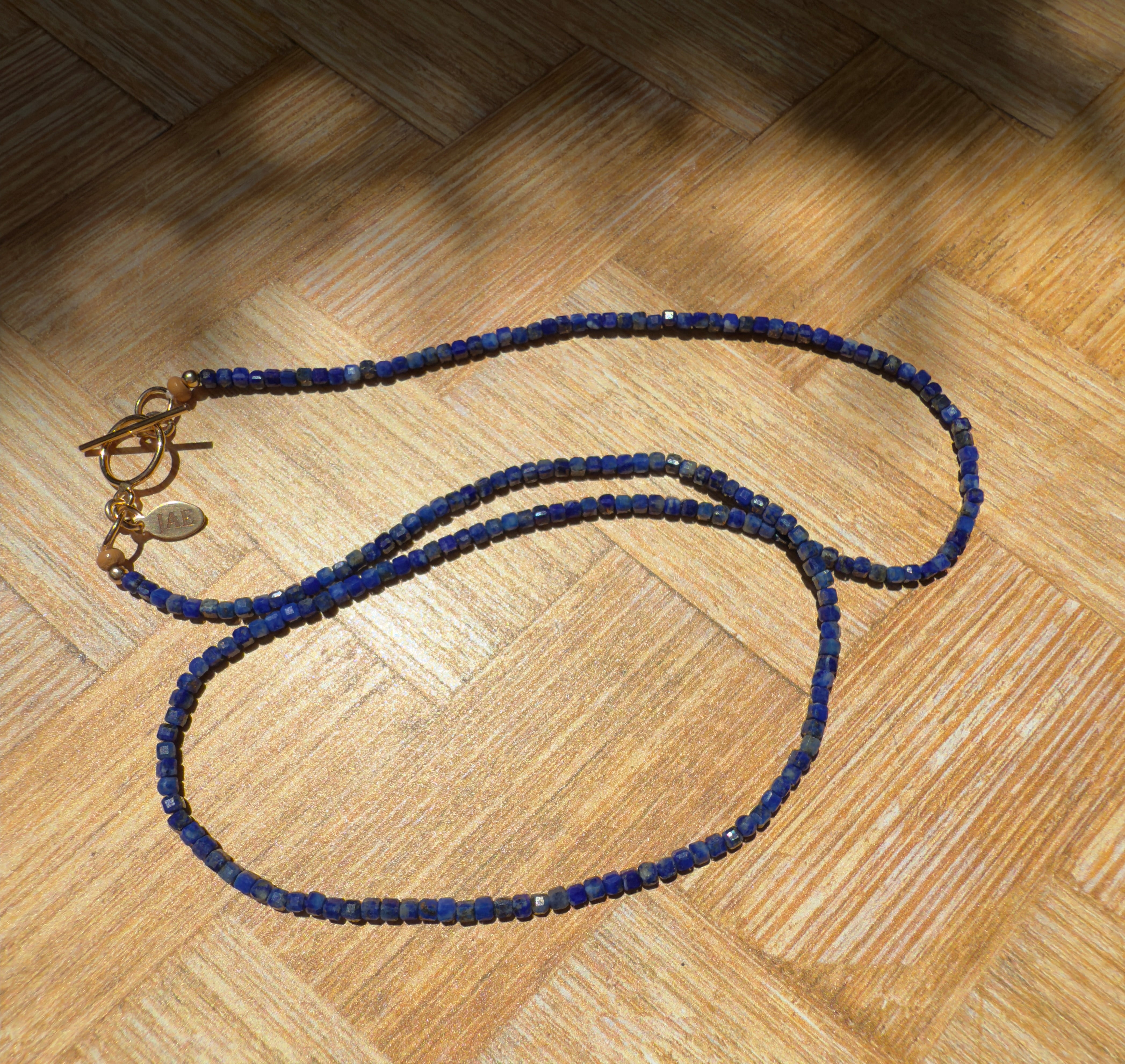 Lapis Lazuli Faceted Cube Beaded Necklace with Toggle Clasp