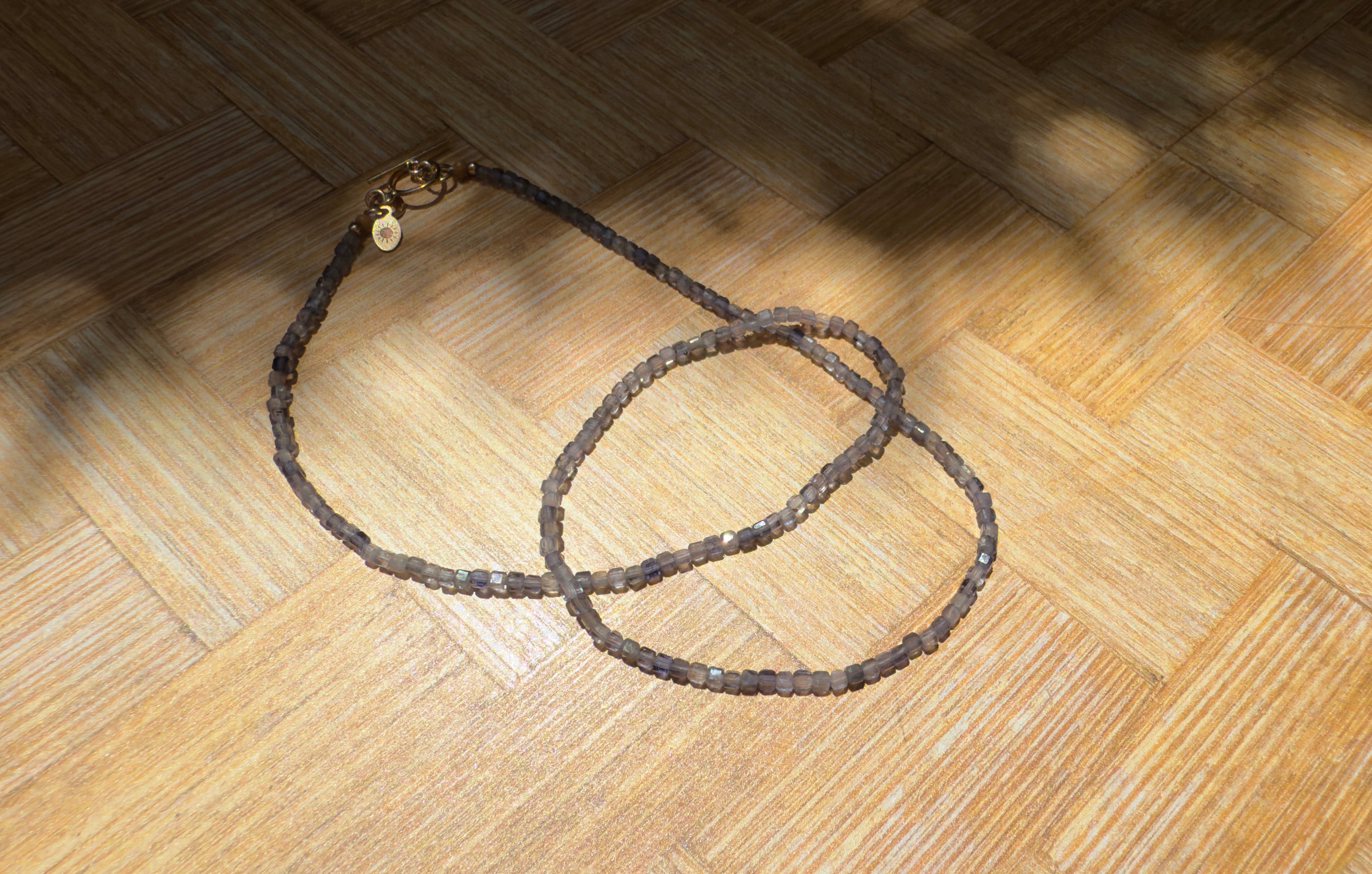Iolite Faceted Cube Beaded Necklace with Toggle Clasp