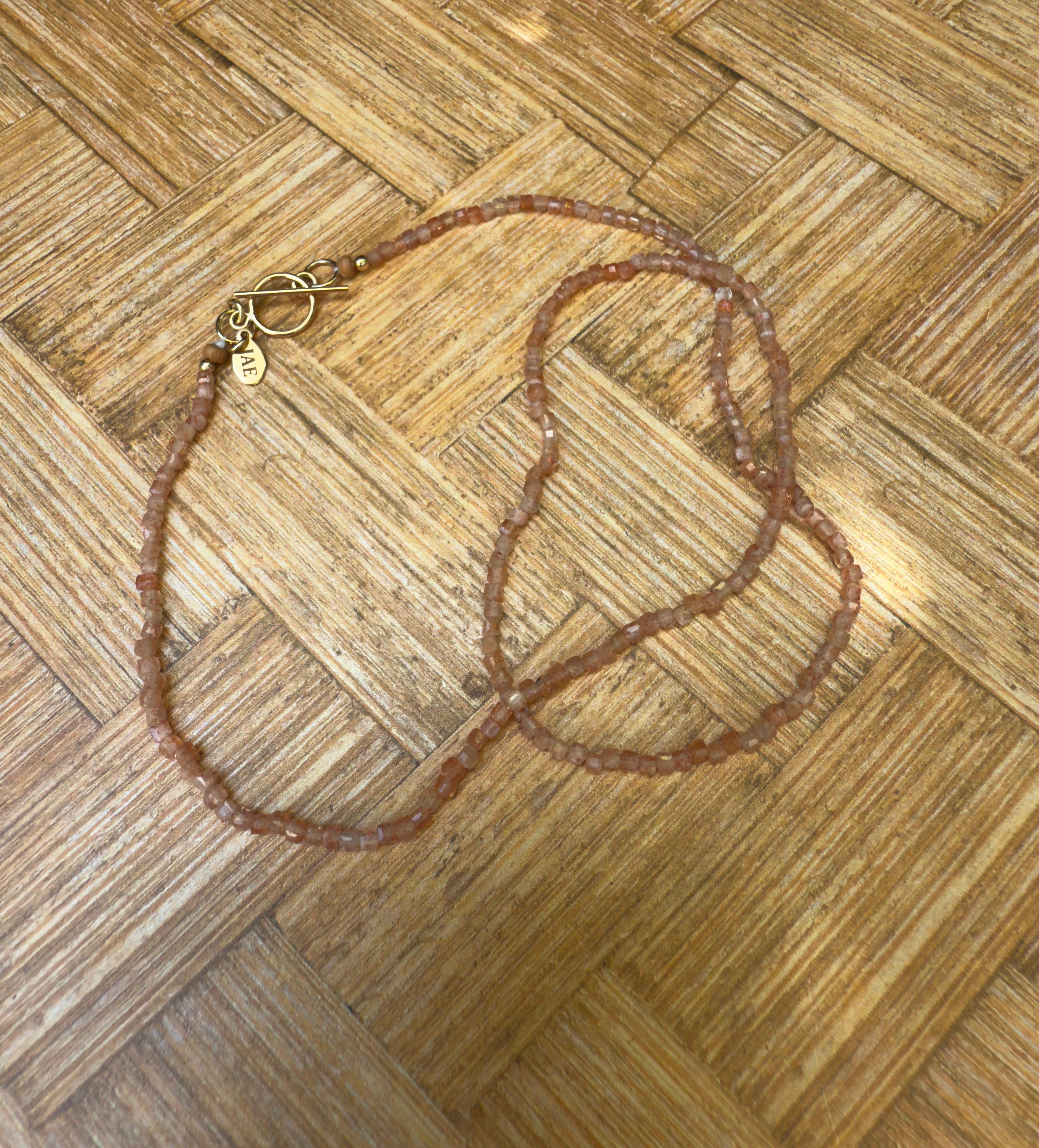 Sunstone Faceted Cube Beaded Necklace with Toggle Clasp