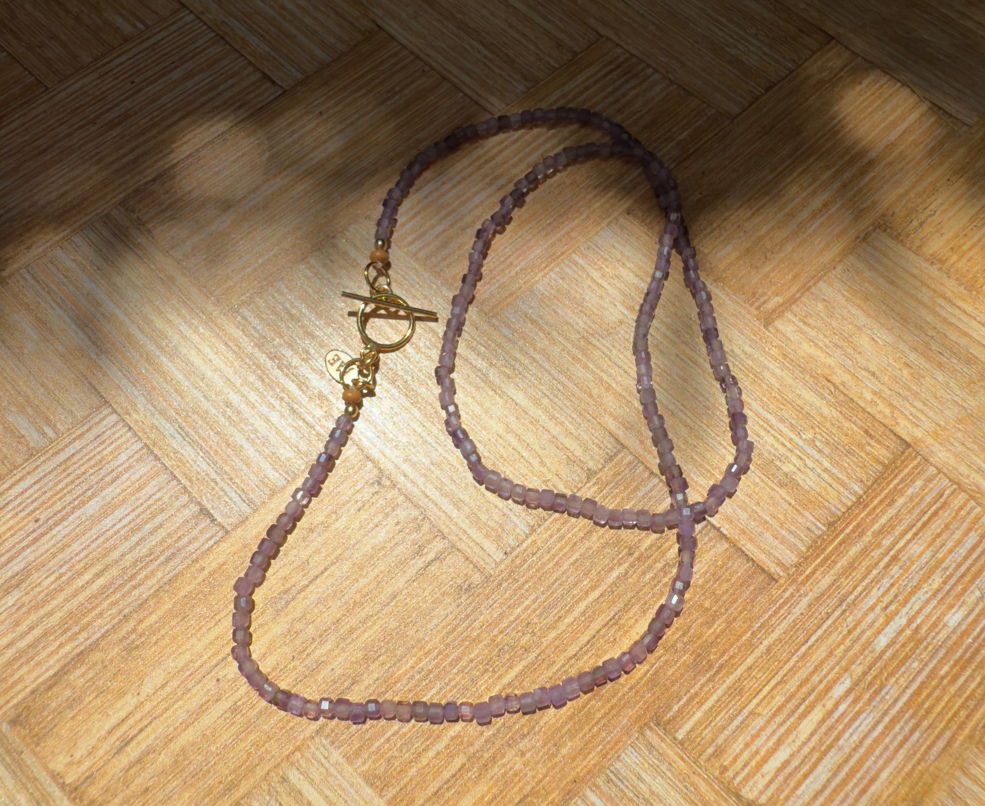 Amethyst Faceted Cube Beaded Necklace with Toggle Clasp