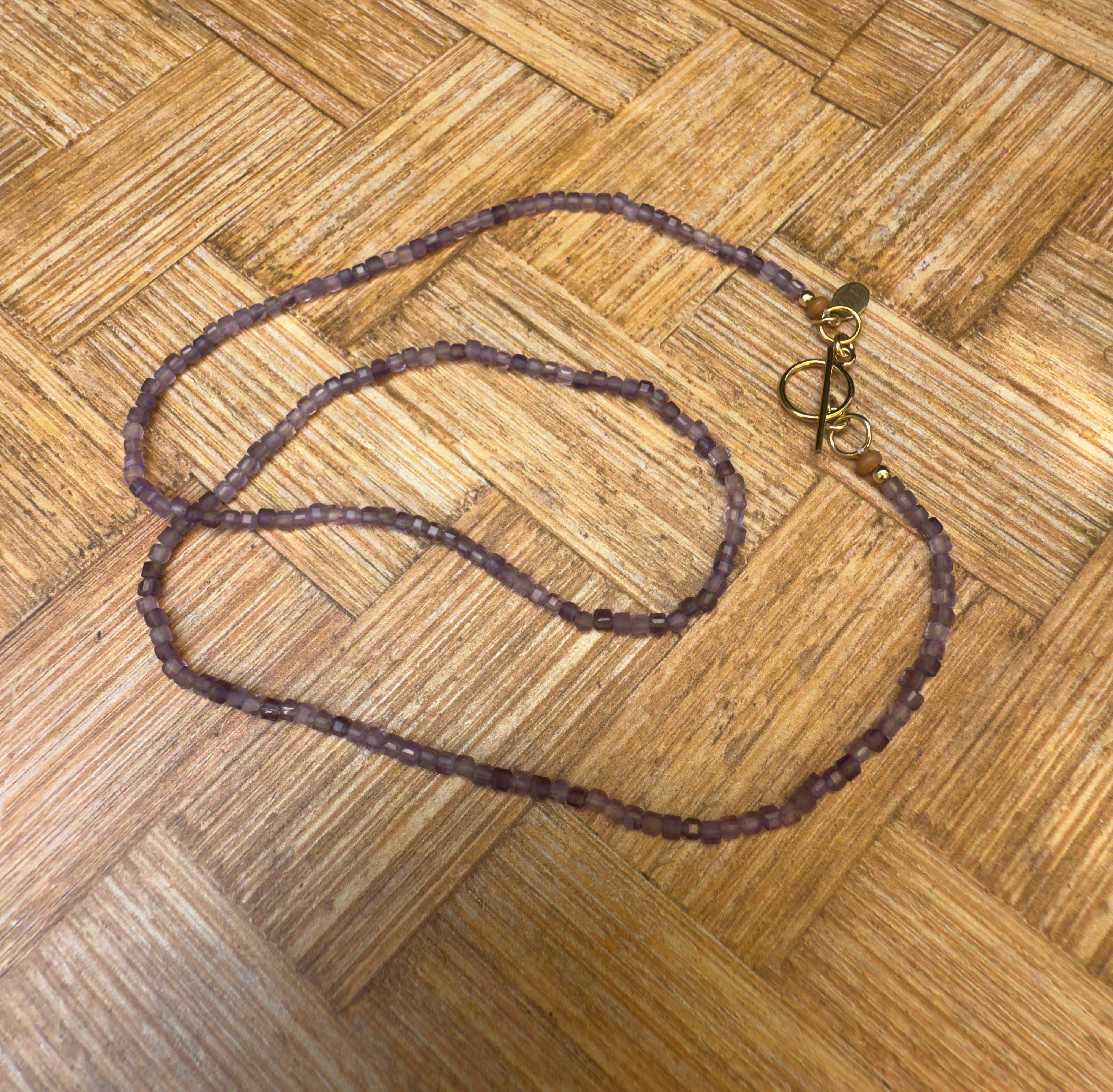 Amethyst Faceted Cube Beaded Necklace with Toggle Clasp