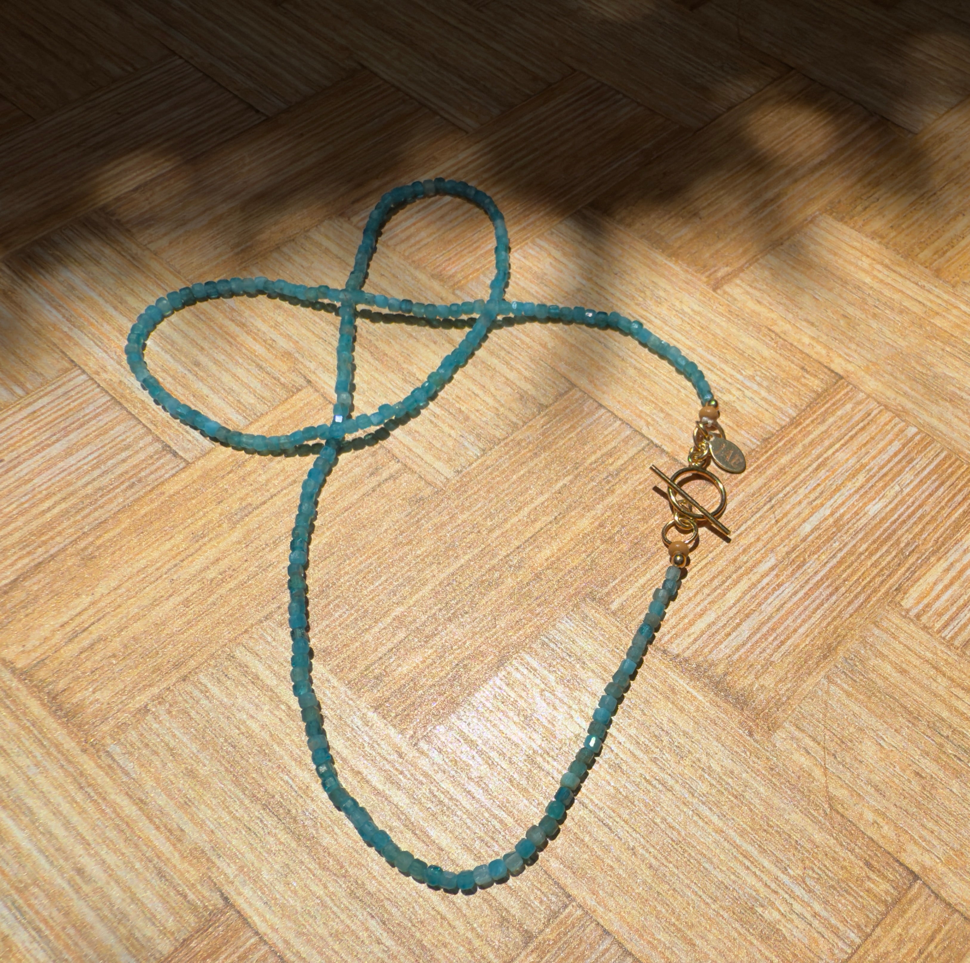 Apatite Faceted Cube Beaded Necklace with Toggle Clasp