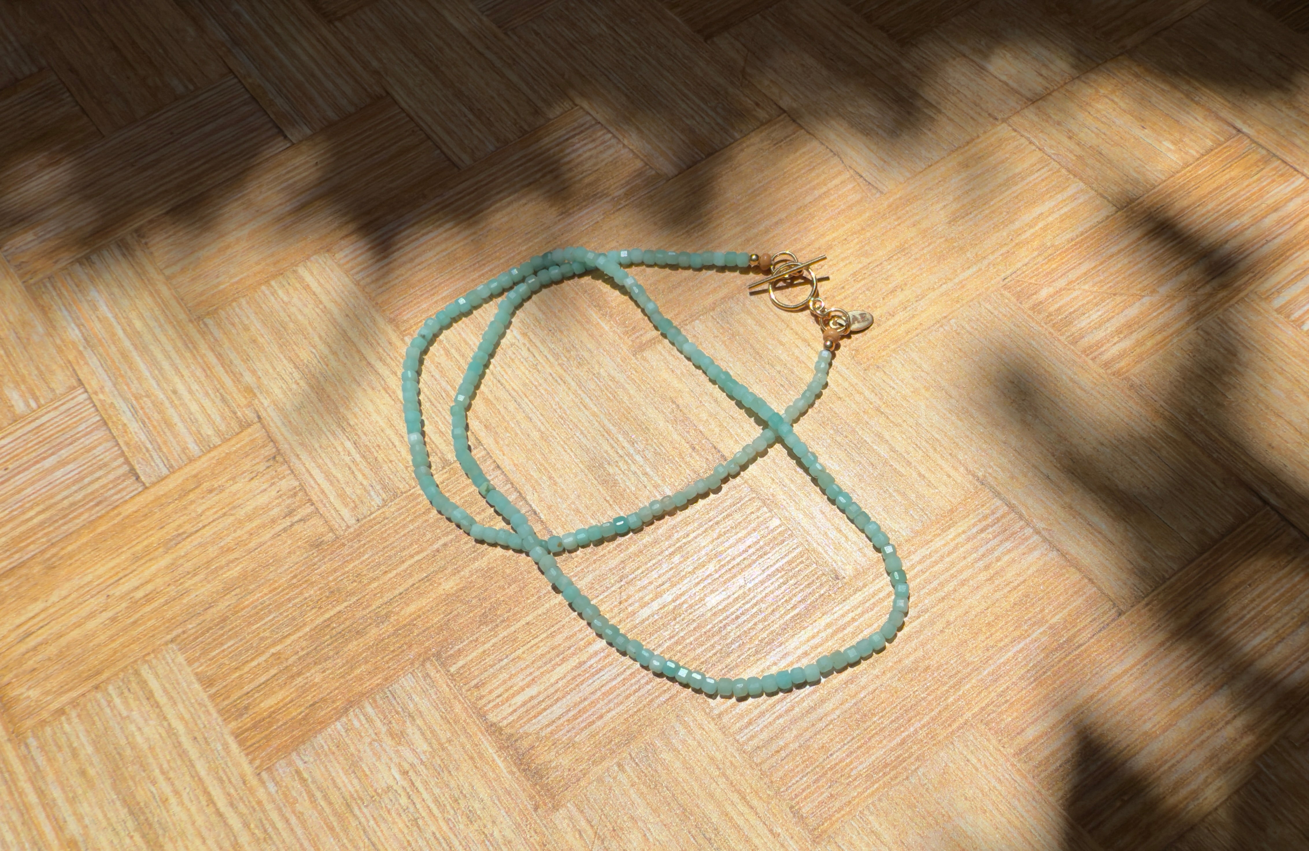 Amazonite Faceted Cube Beaded Necklace with Toggle Clasp