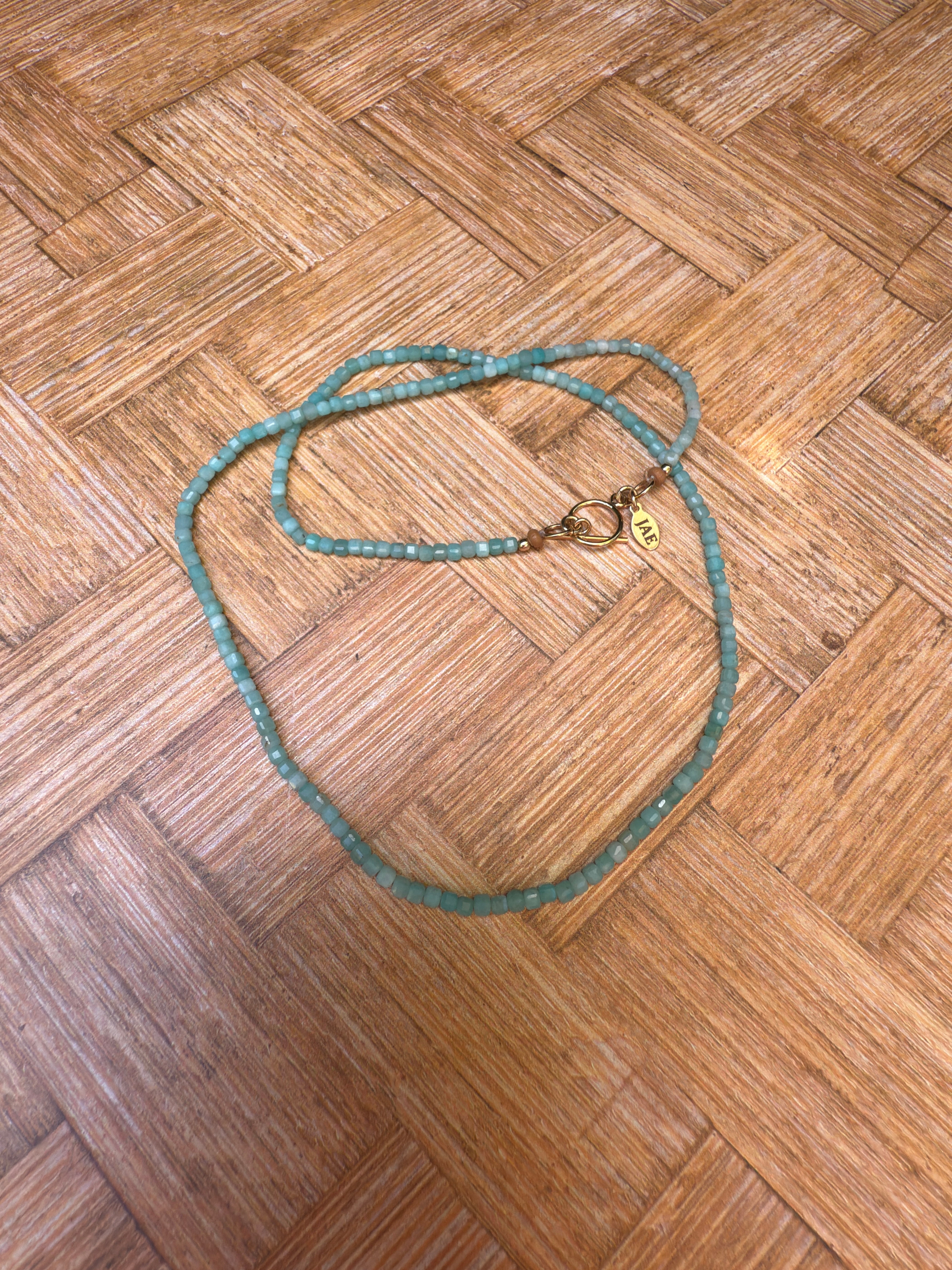 Amazonite Faceted Cube Beaded Necklace with Toggle Clasp