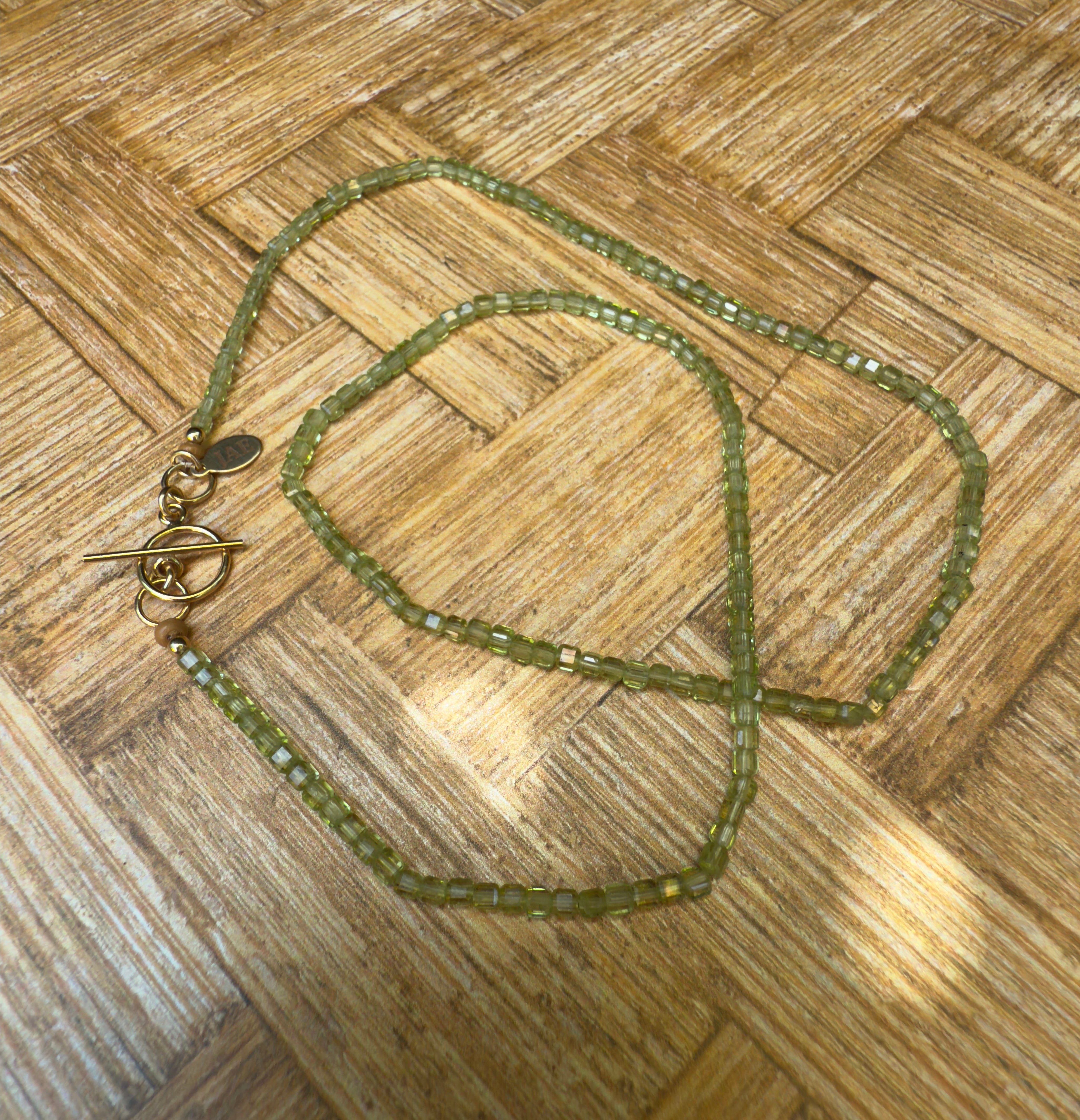 Peridot Faceted Cube Beaded Necklace with Toggle Clasp