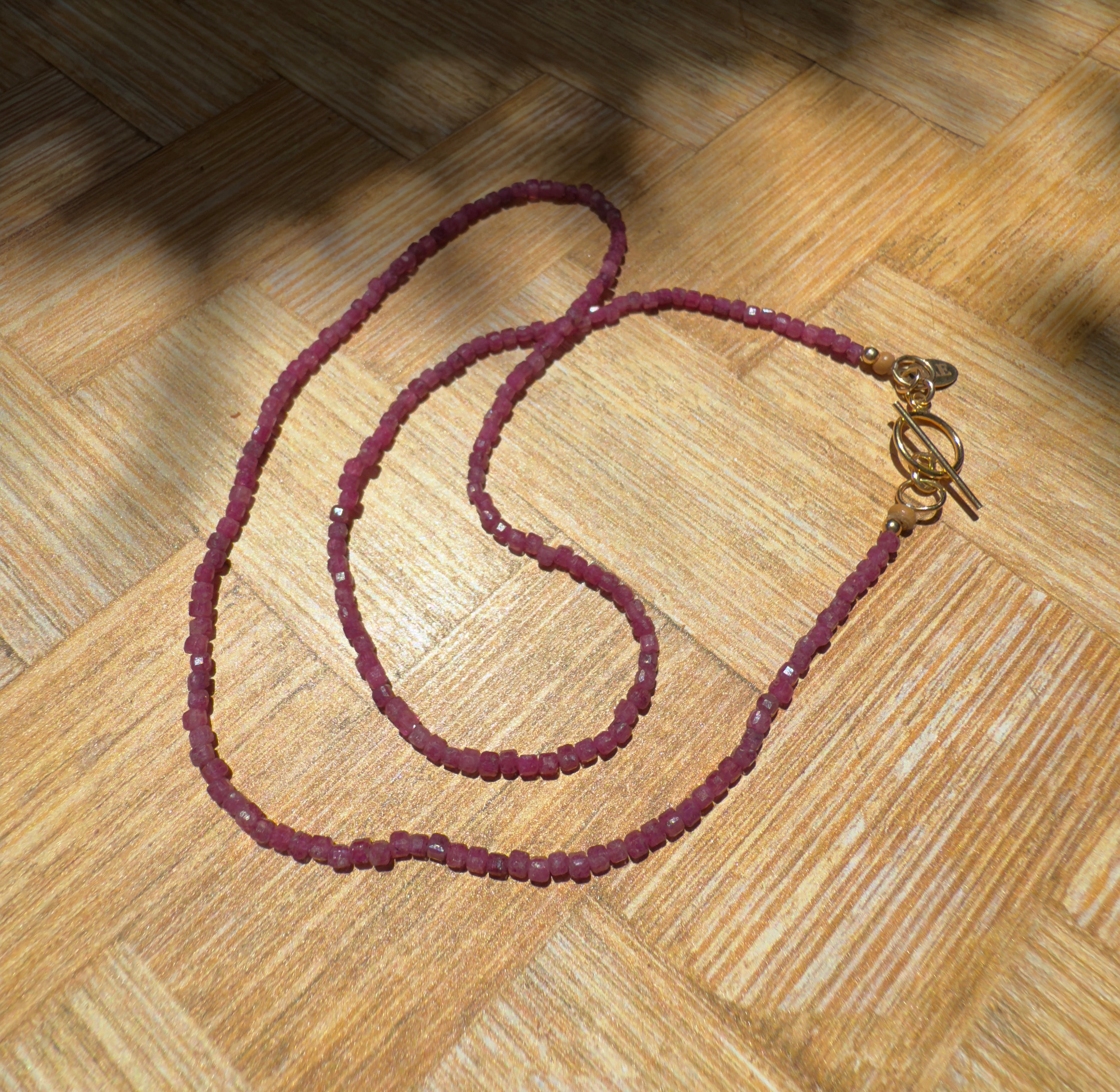 Ruby Faceted Cube Beaded Necklace with Toggle Clasp