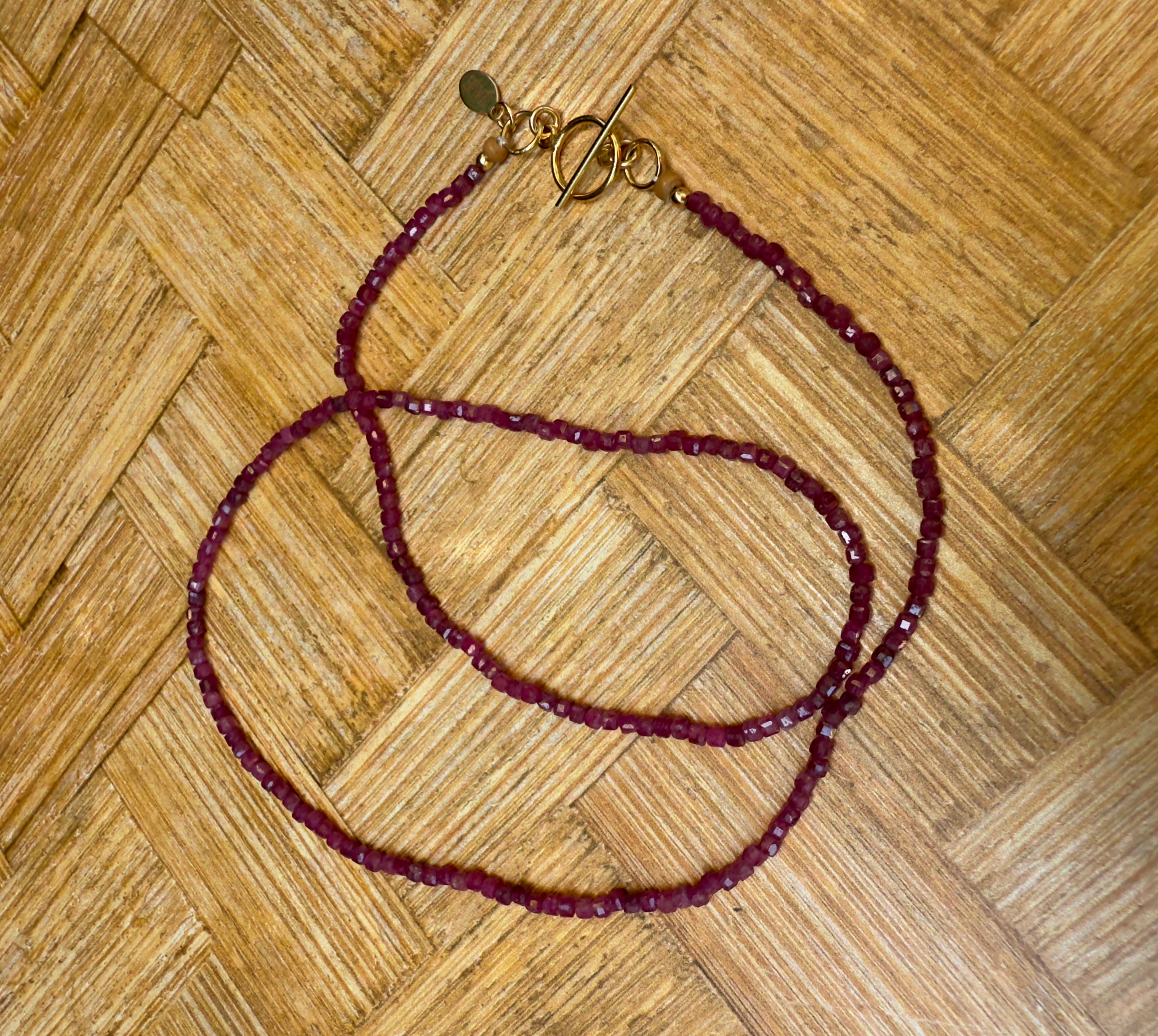 Ruby Faceted Cube Beaded Necklace with Toggle Clasp