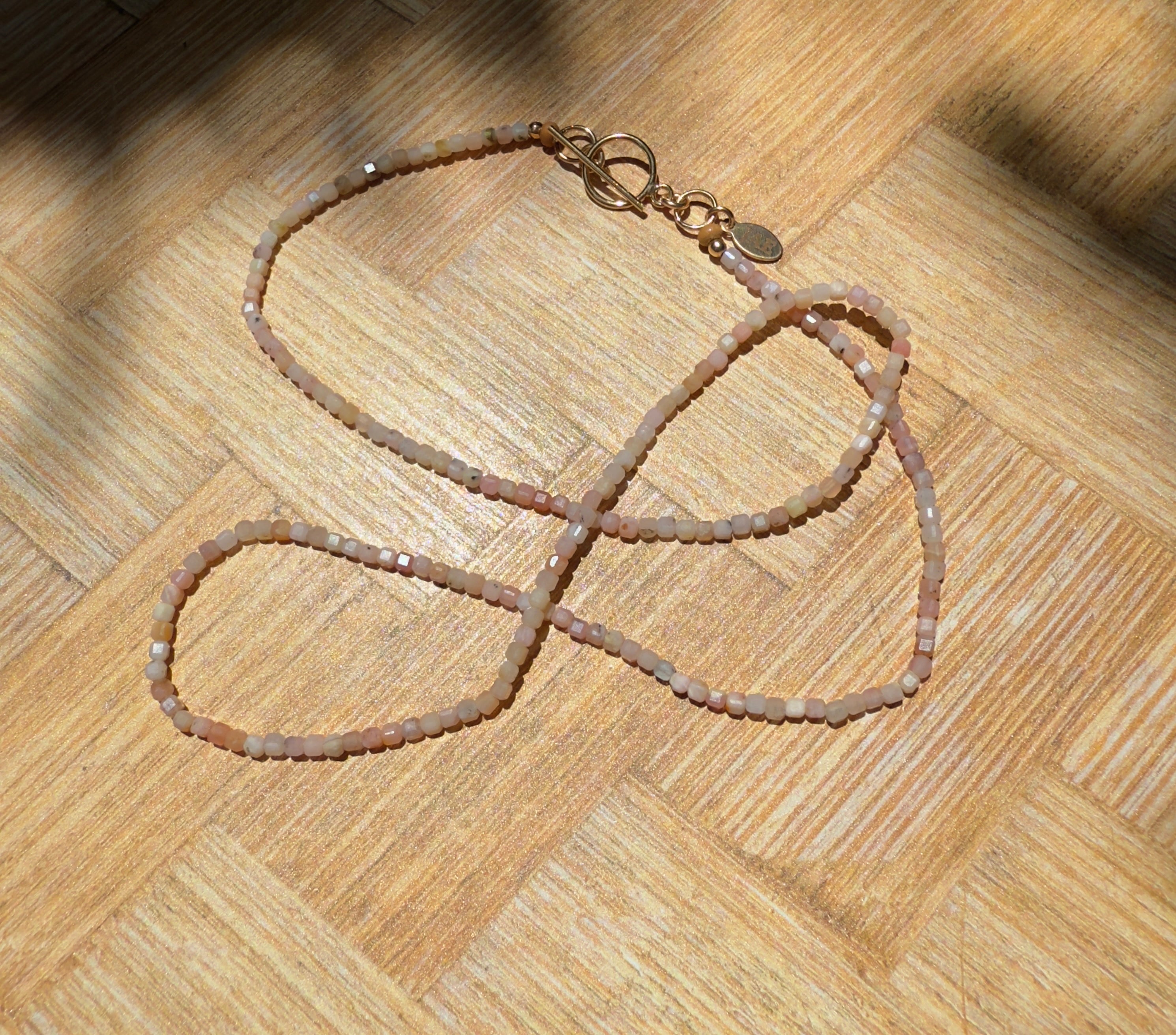Pink Opal Faceted Cube Necklace with Toggle Clasp