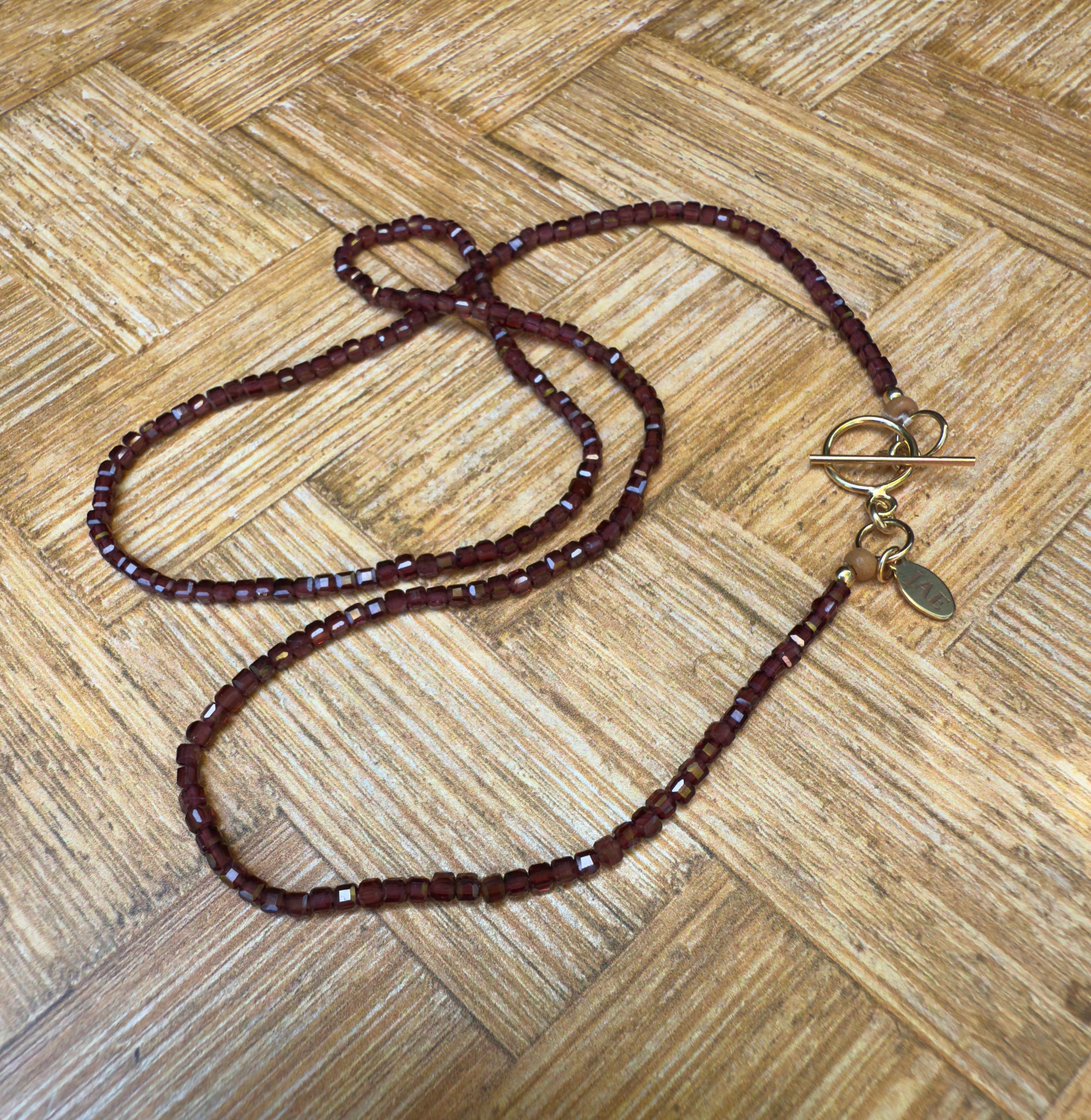Garnet Faceted Cube Beaded Necklace with Toggle Clasp