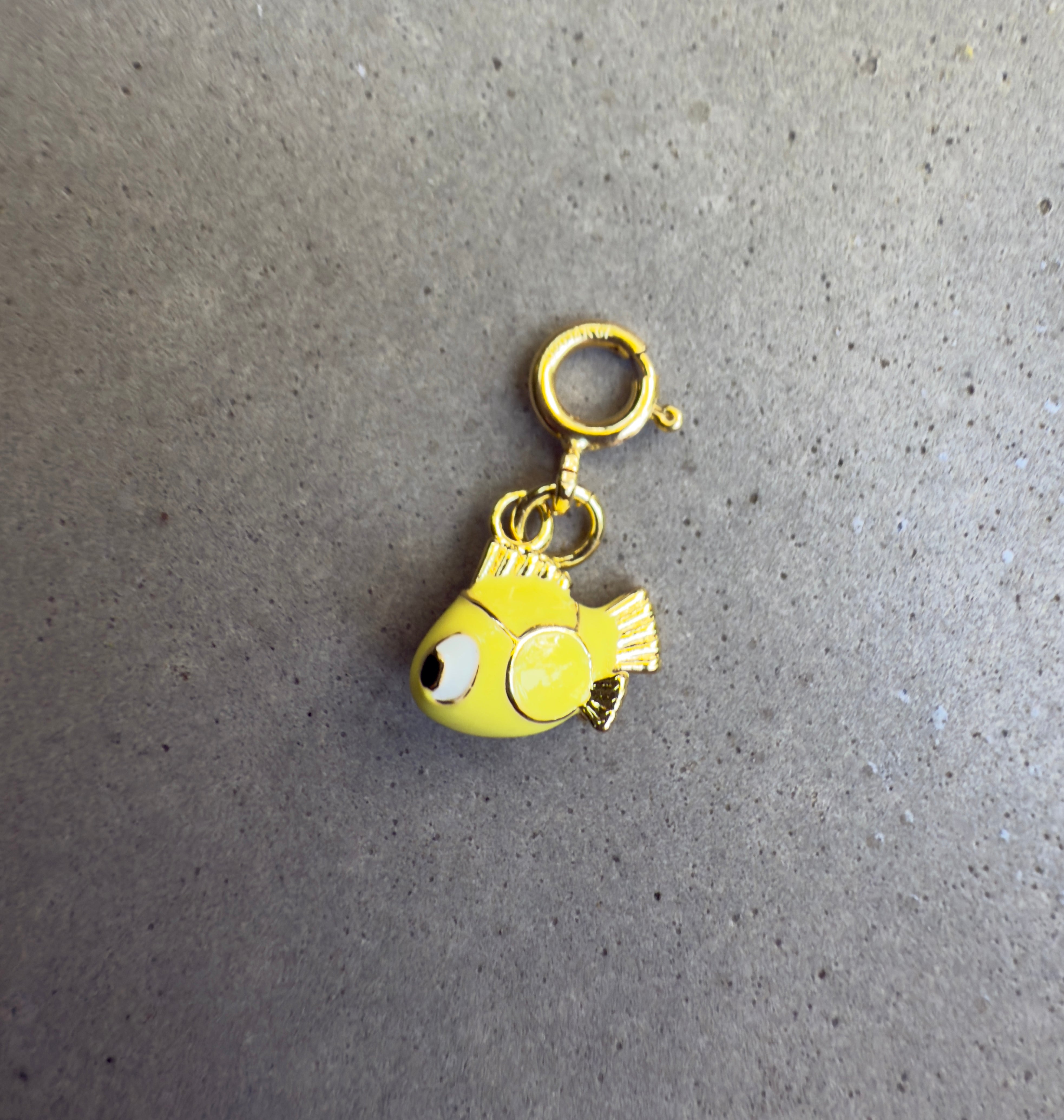 Light Yellow Enamel Fish Charm with Clip-on Connector