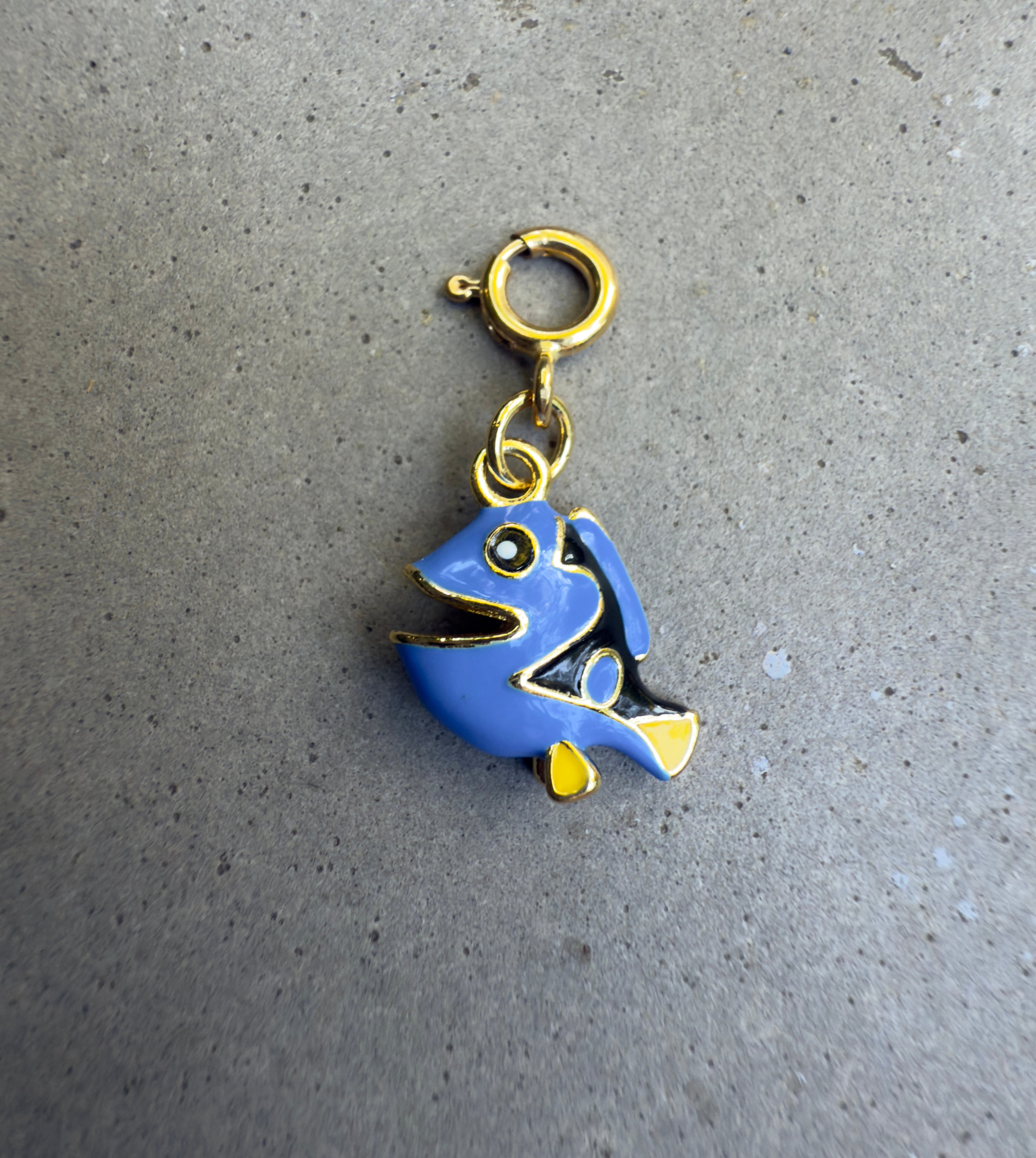Blue with Black Enamel Fish Charm with Clip-on Connector