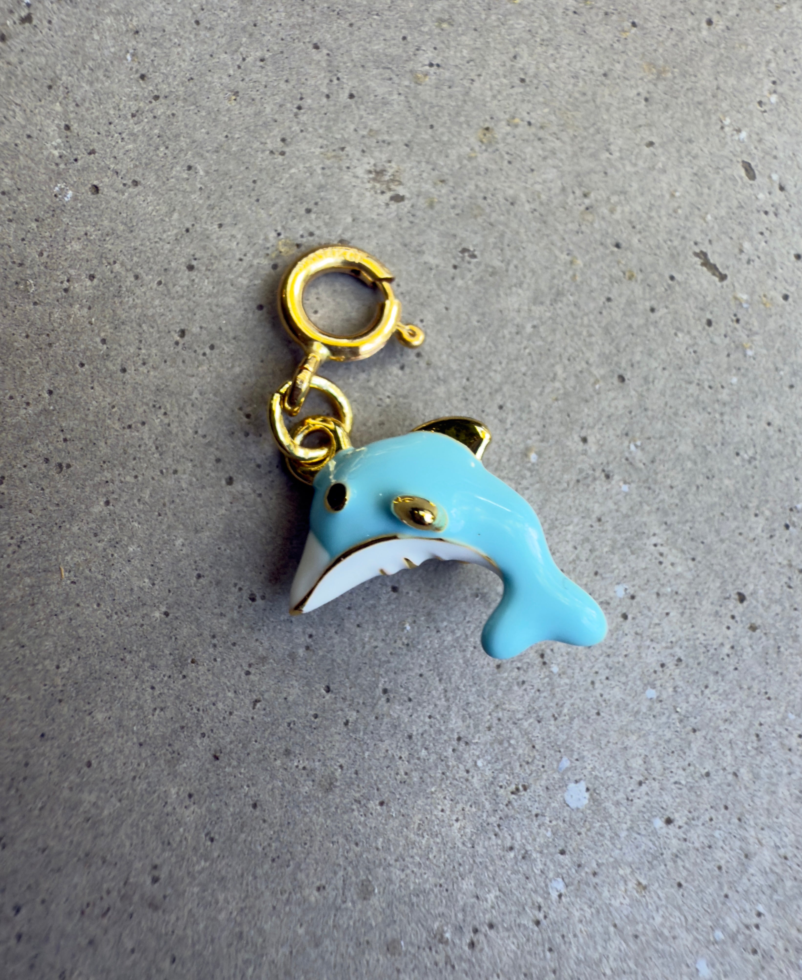 Blue Enamel Dolphin Charm with Clip-on Connector