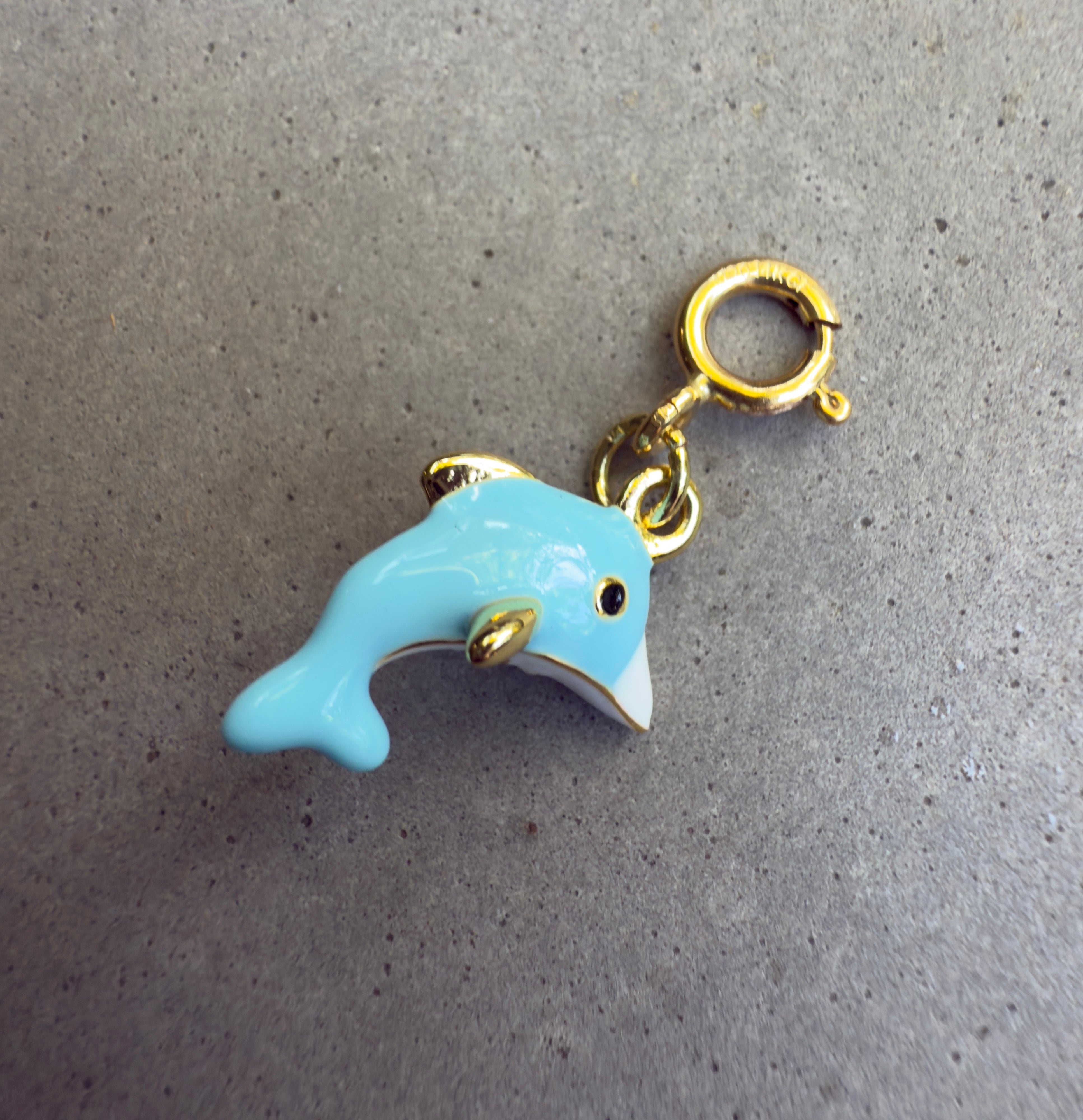 Blue Enamel Dolphin Charm with Clip-on Connector