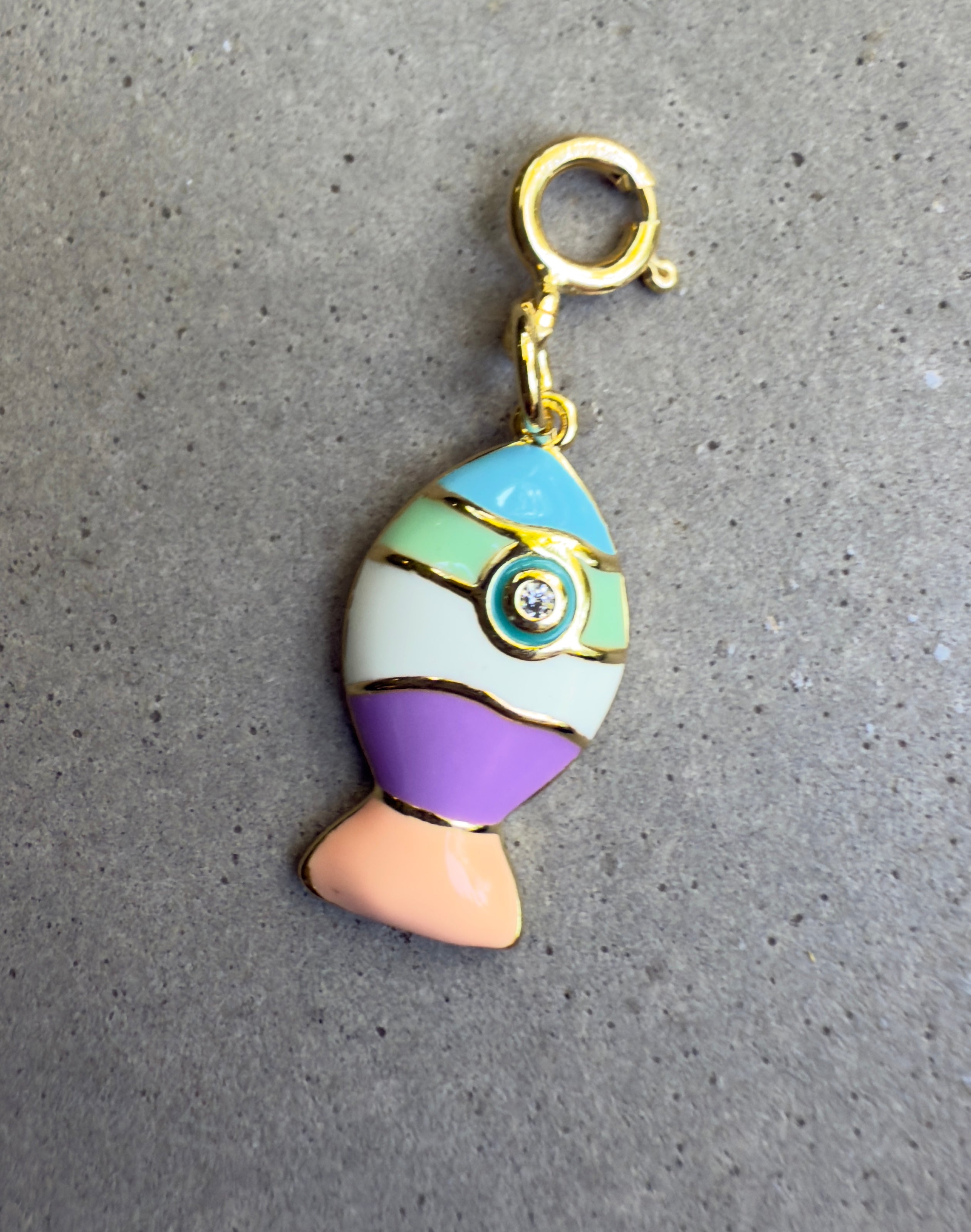 Pastel Enamel Stripe Fish Charm with Clip-on Connector