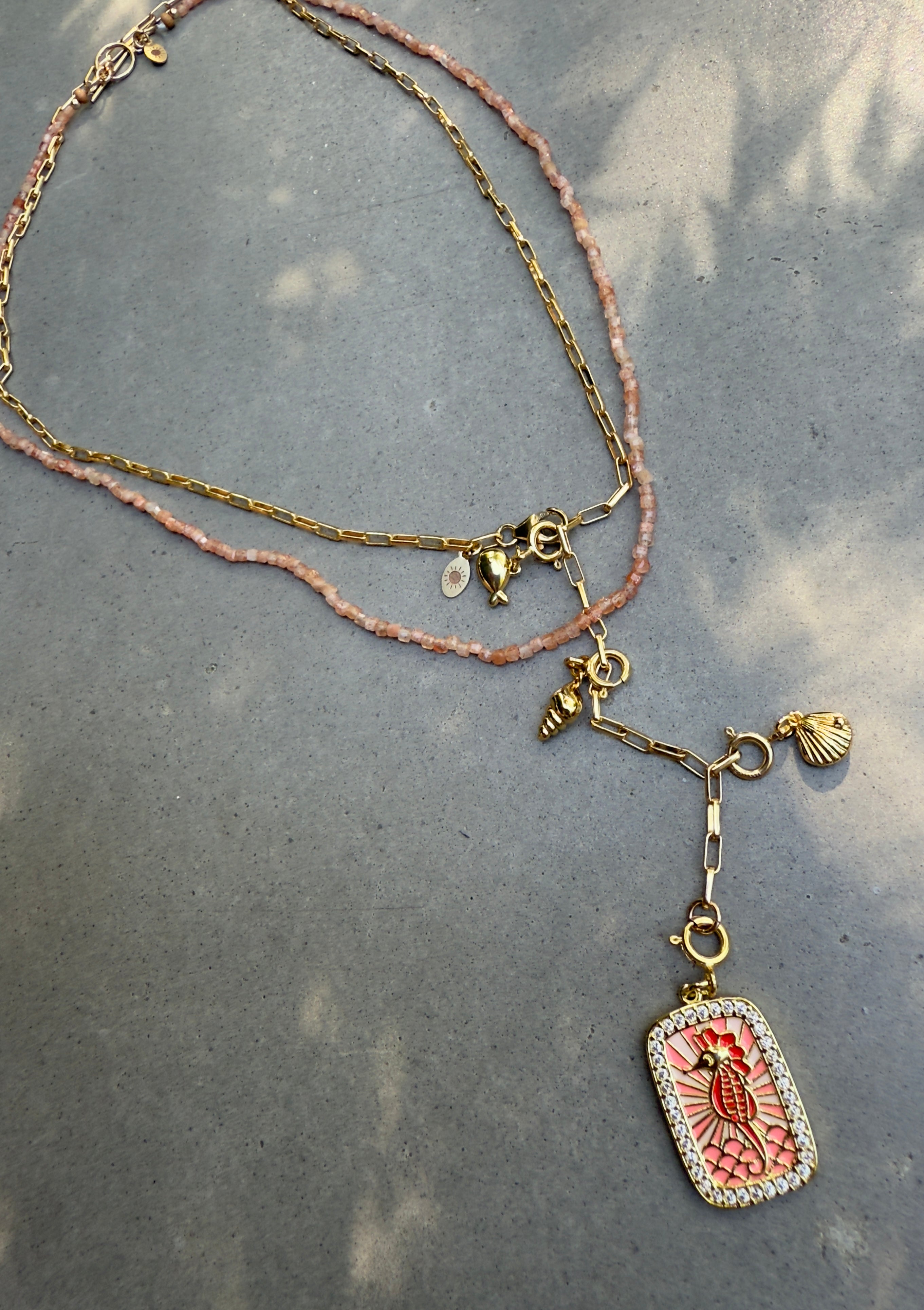 Enamel Seahorse Lariat Charm Necklace - Adjustable 22" Chain