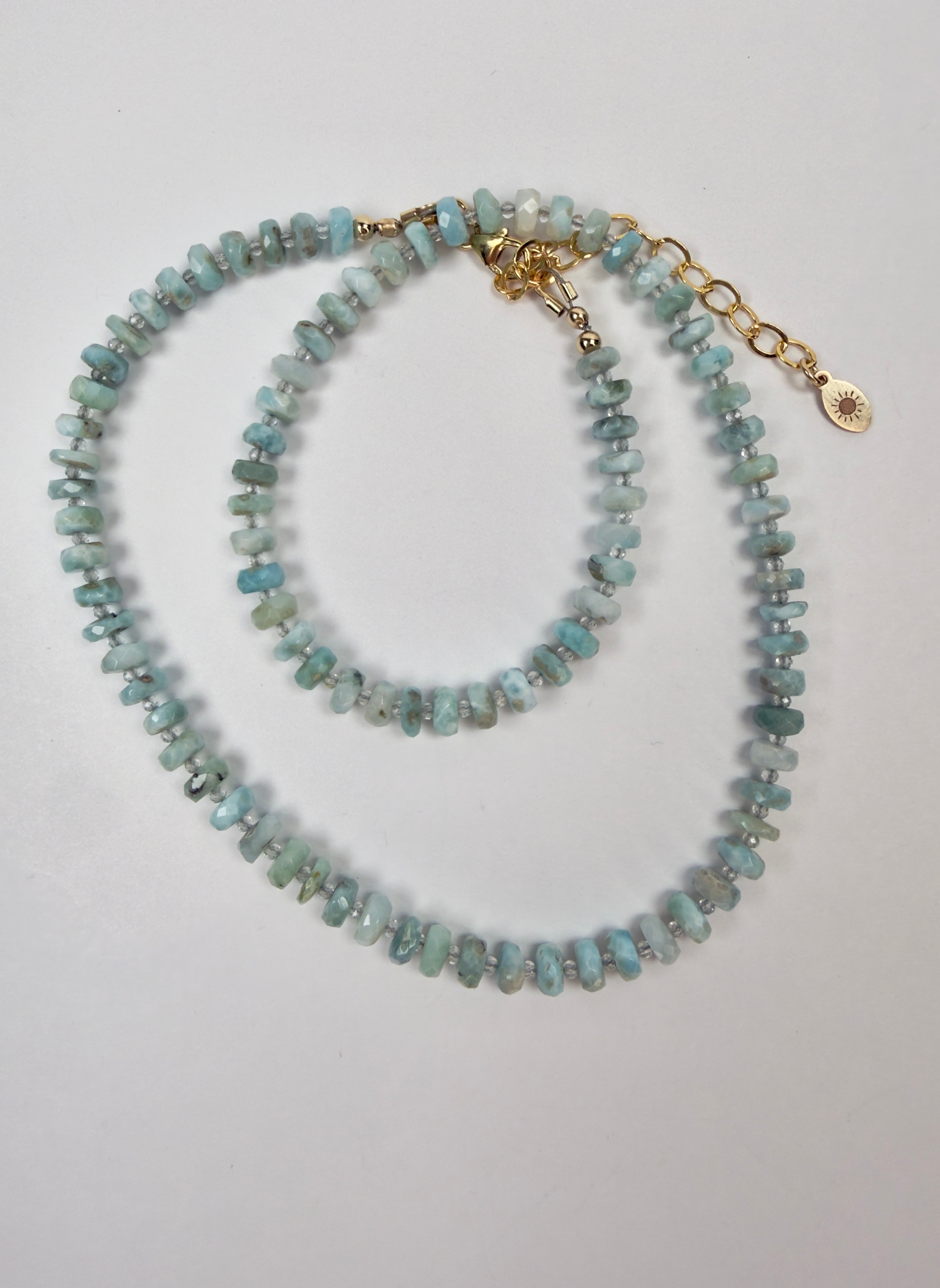 The Dahlia - Larimar and White Topaz Beaded Necklace