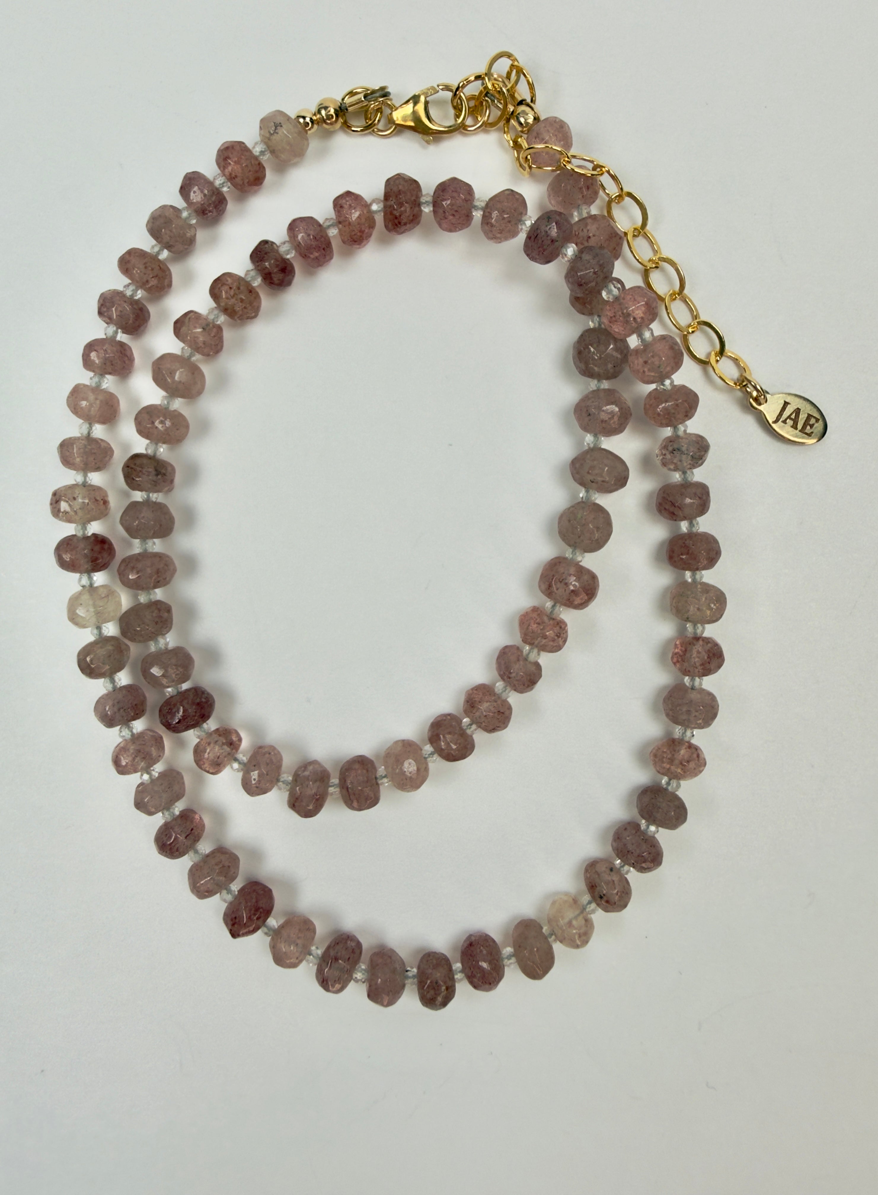 The Adelaide - Strawberry Quartz and White Topaz Beaded Necklace