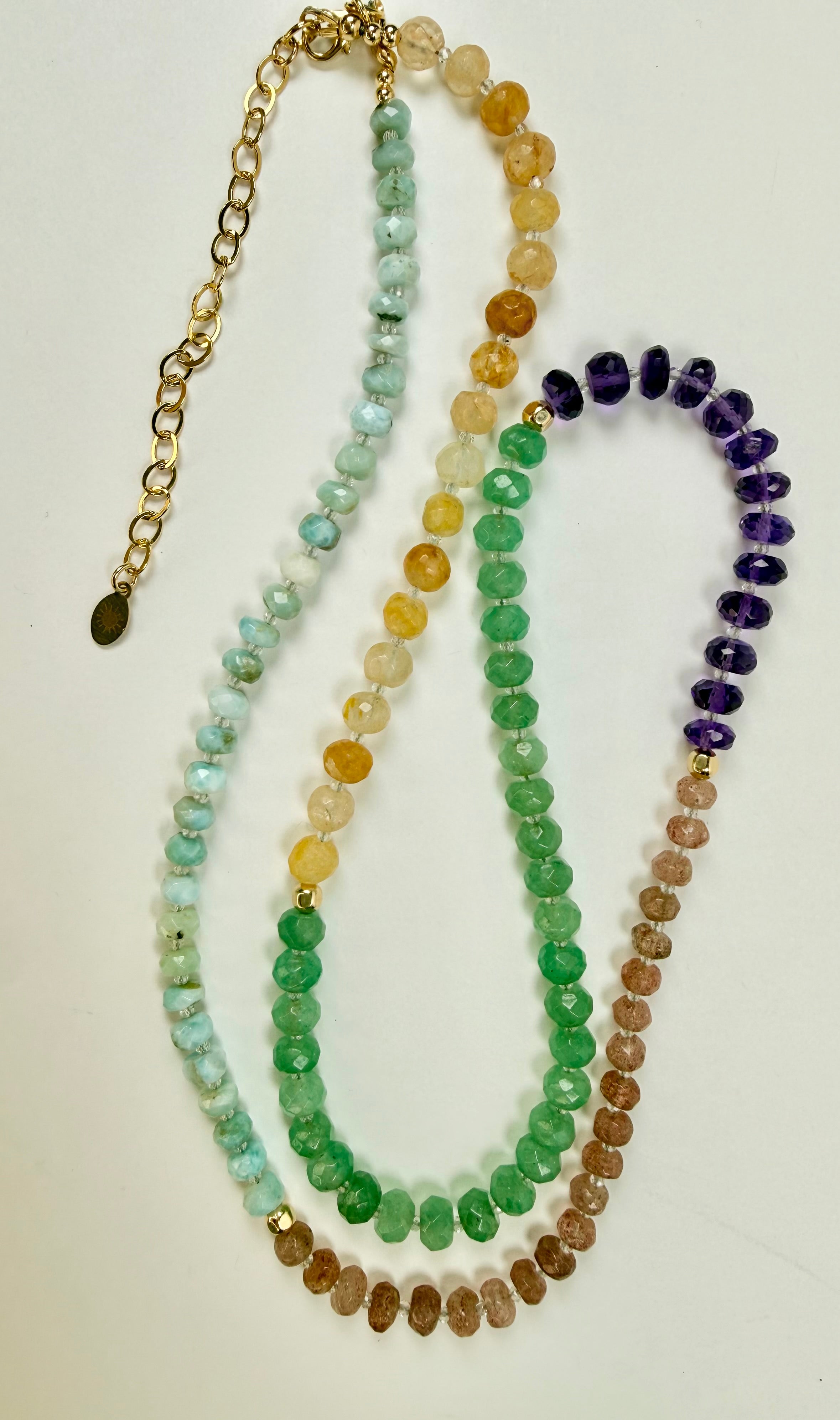 The Elinor - Larimar, Amethyst, Strawberry Quartz, Green Aventurine, Yellow Iron Quartz & White Topaz Beaded Necklace