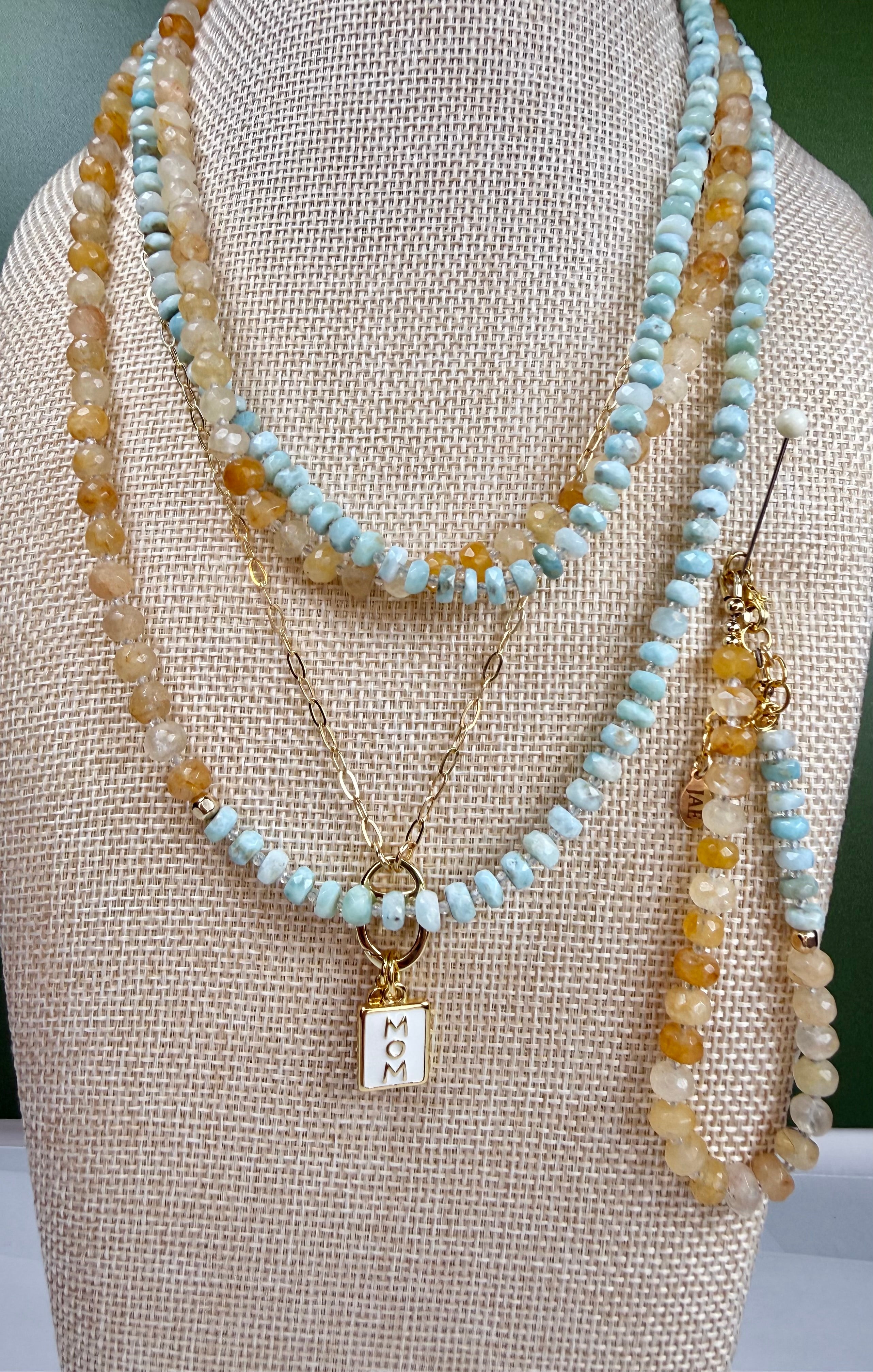 The Carina - Yellow Iron Quartz, Larimar and white Topaz Beaded Bracelet
