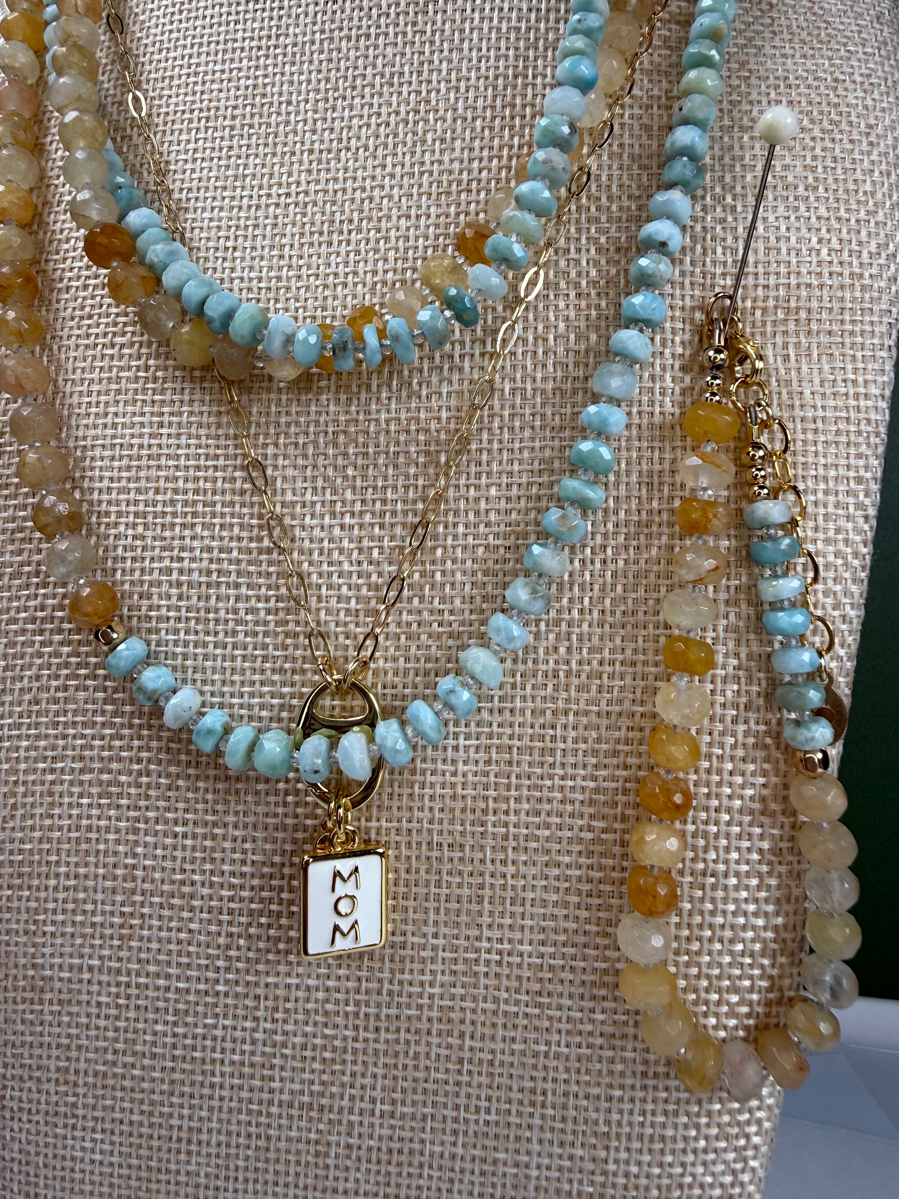 The Dinah - Larimar and Yellow Iron Quartz Beaded Necklace