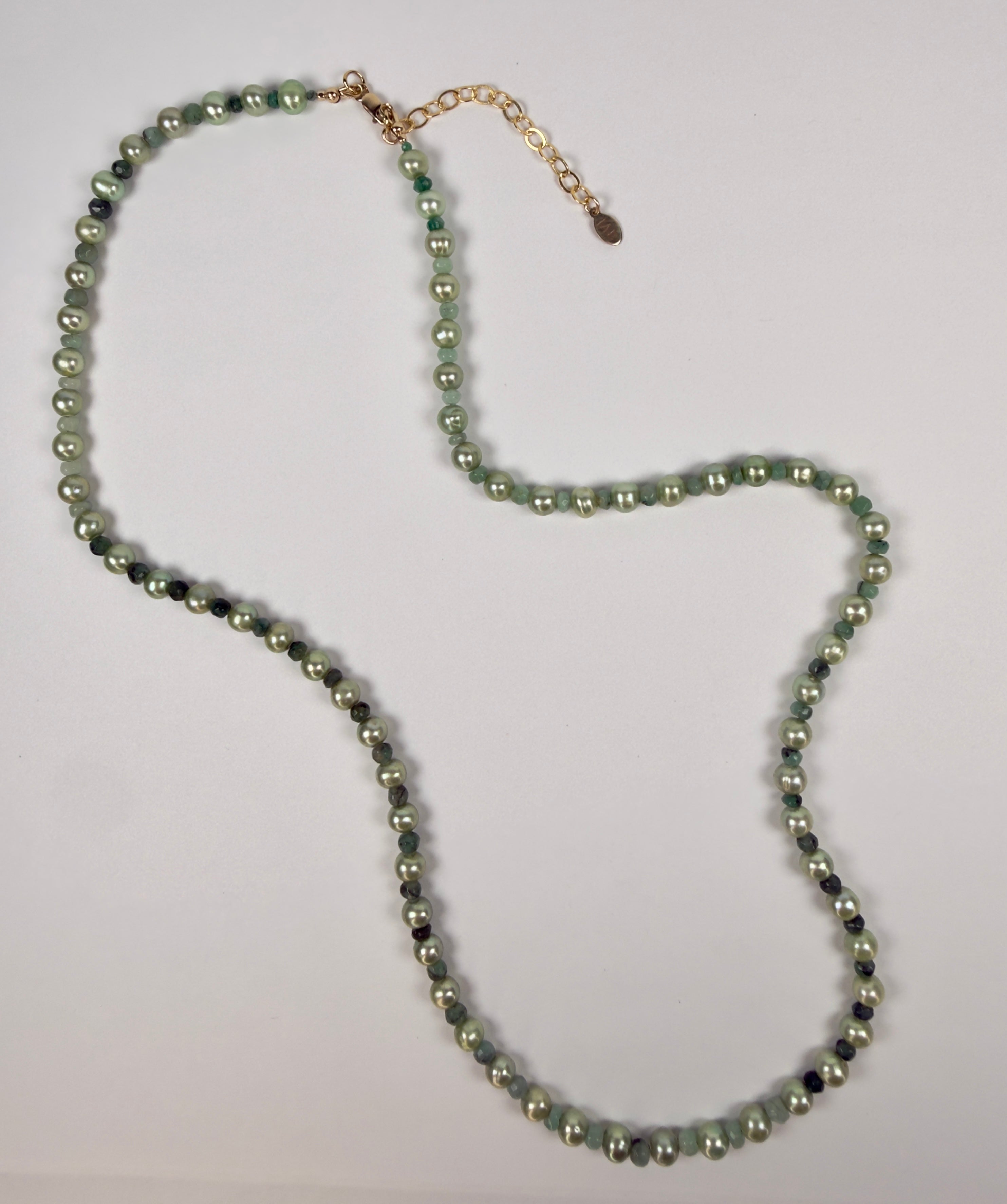 The Constance - Emerald and Freshwater Pearl Beaded Necklace