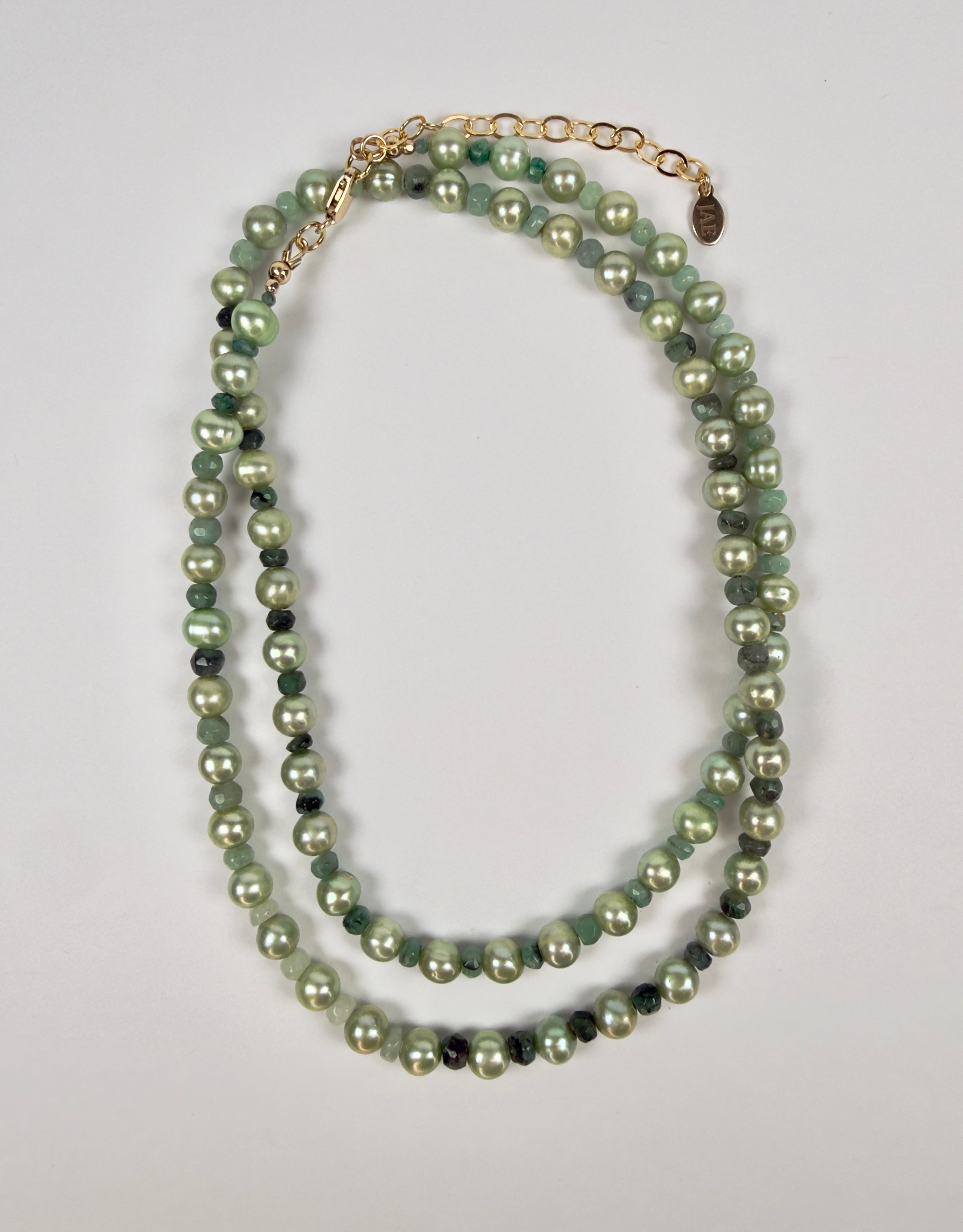 The Constance - Emerald and Freshwater Pearl Beaded Necklace