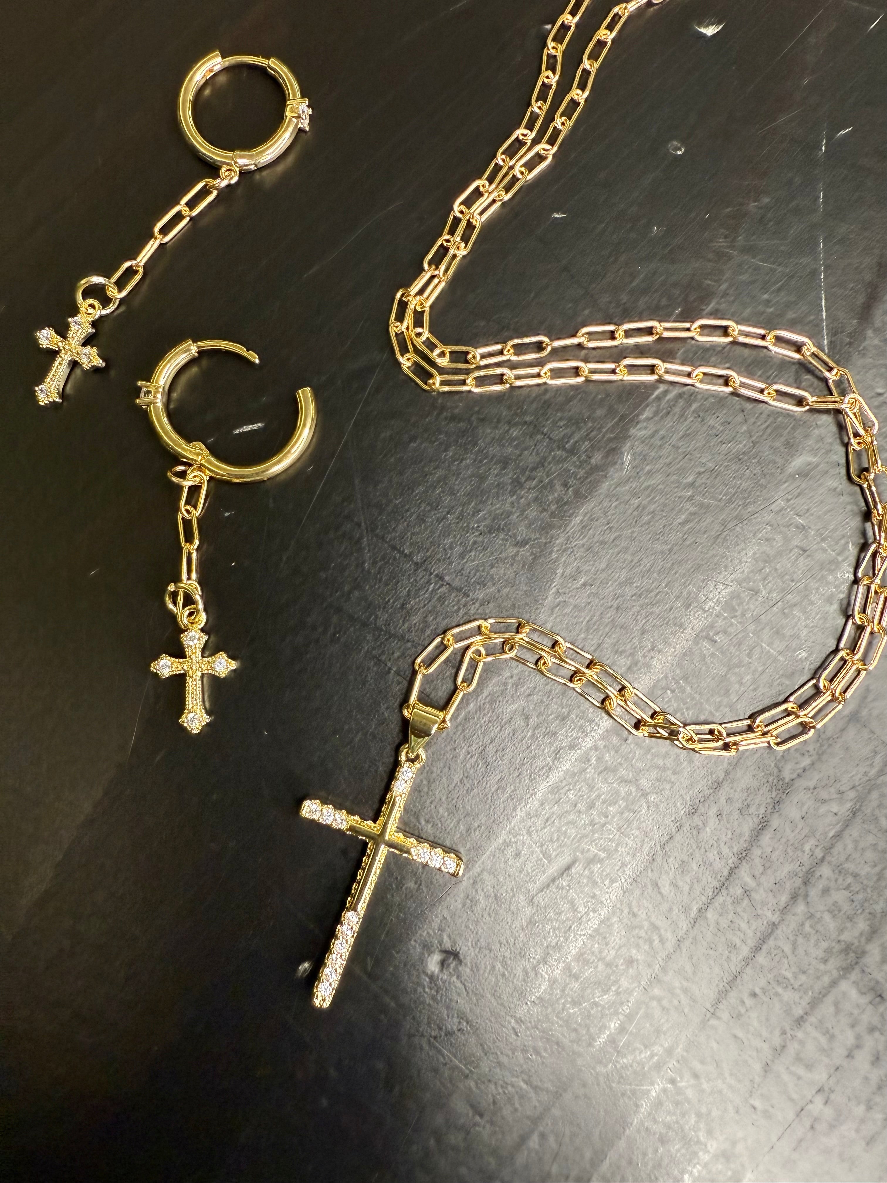 "The Linus" Huggie with Cross Earrings