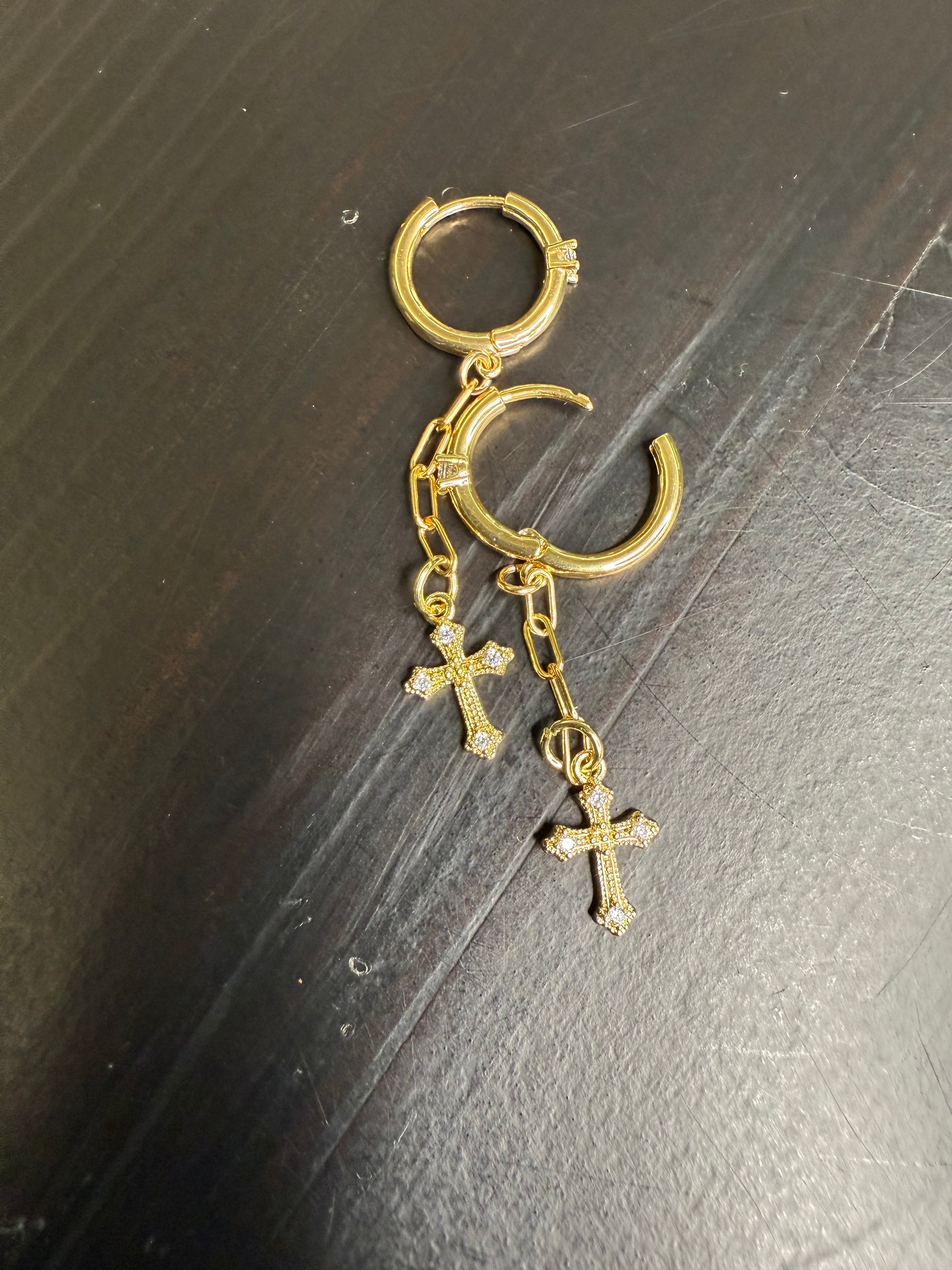 "The Linus" Huggie with Cross Earrings