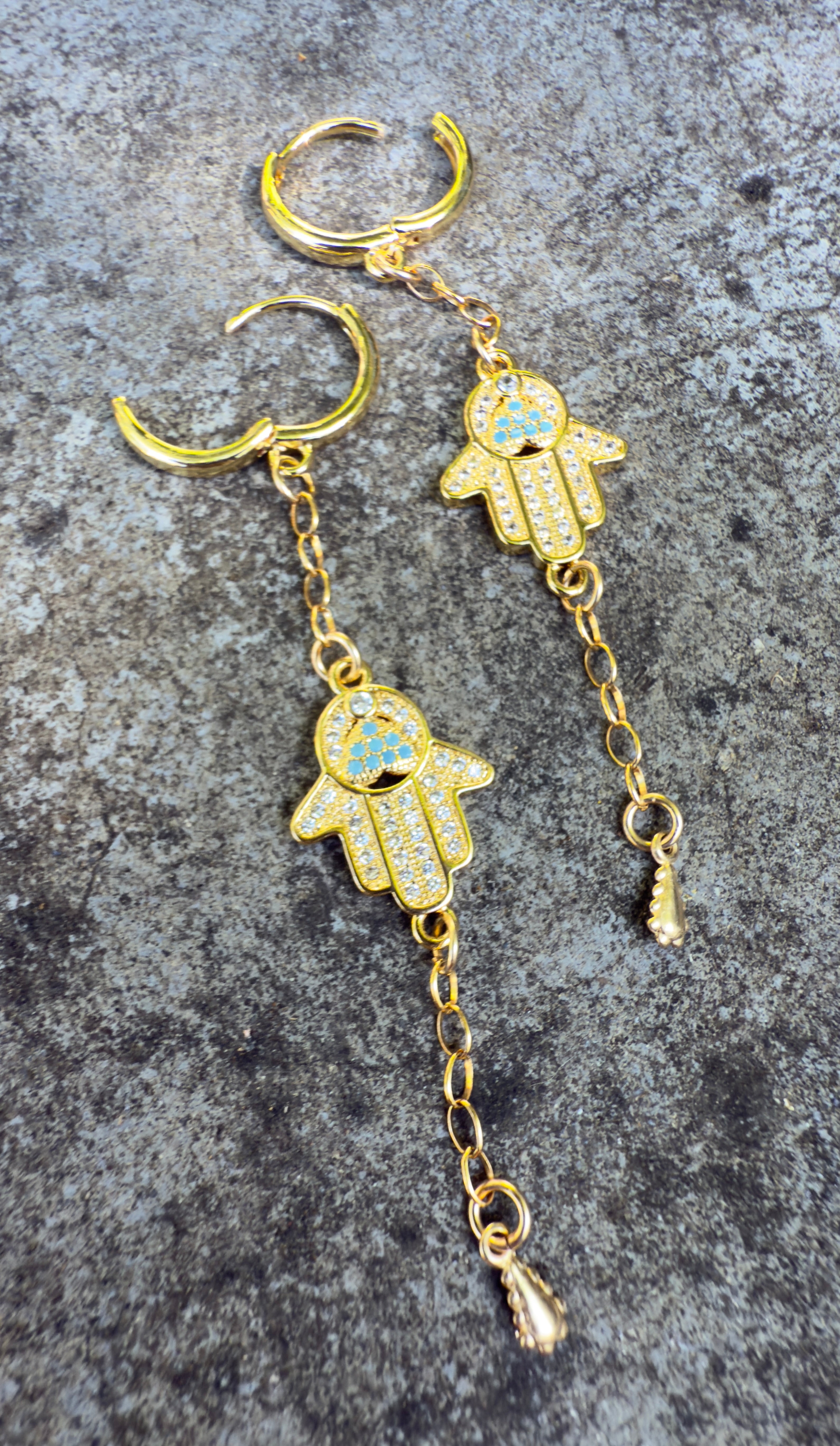 The Sage - Hamsa Hand Huggie Chain Drop Earrings