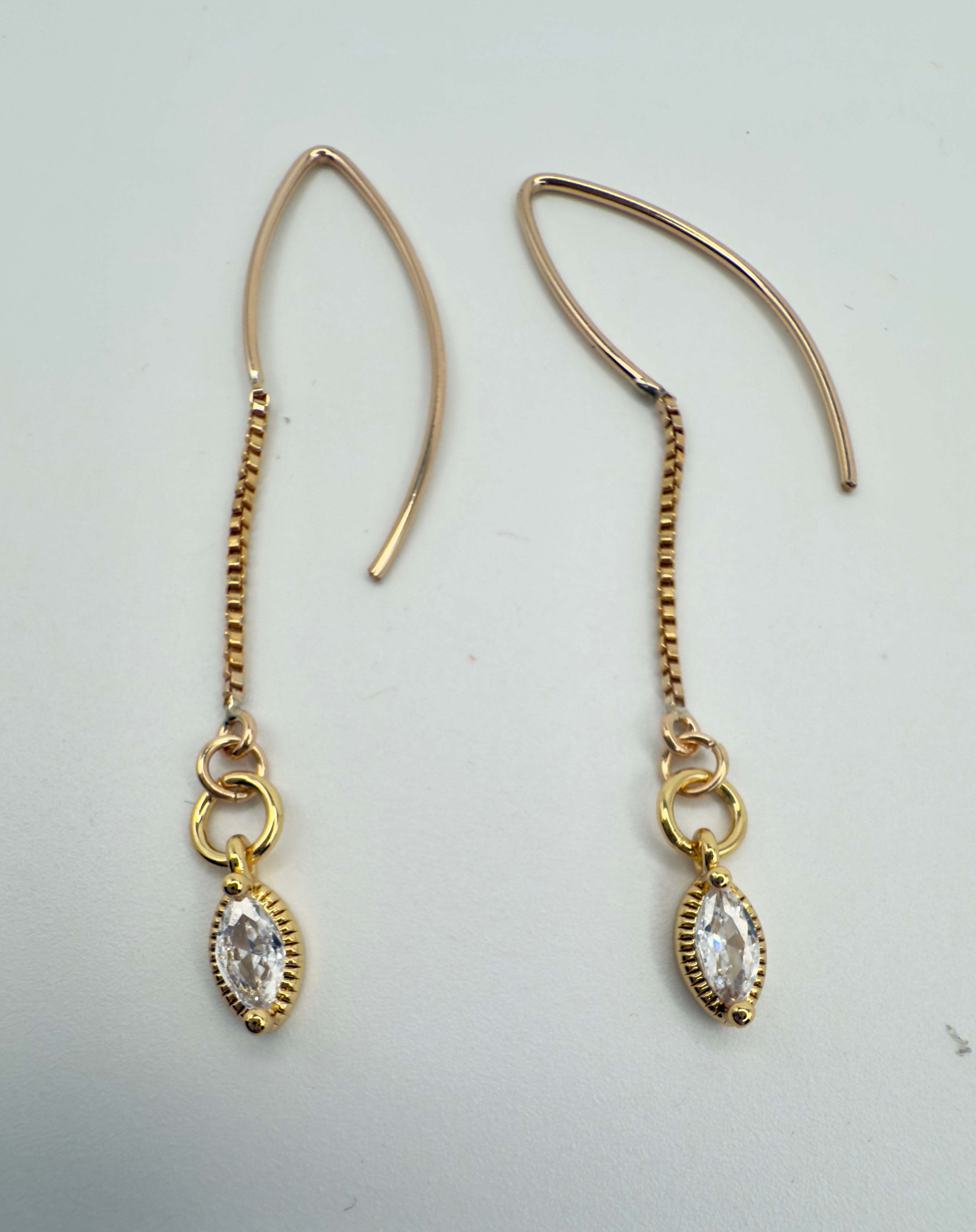 "The Denton" Drop Wire Box Chain Marque CZ Earrings