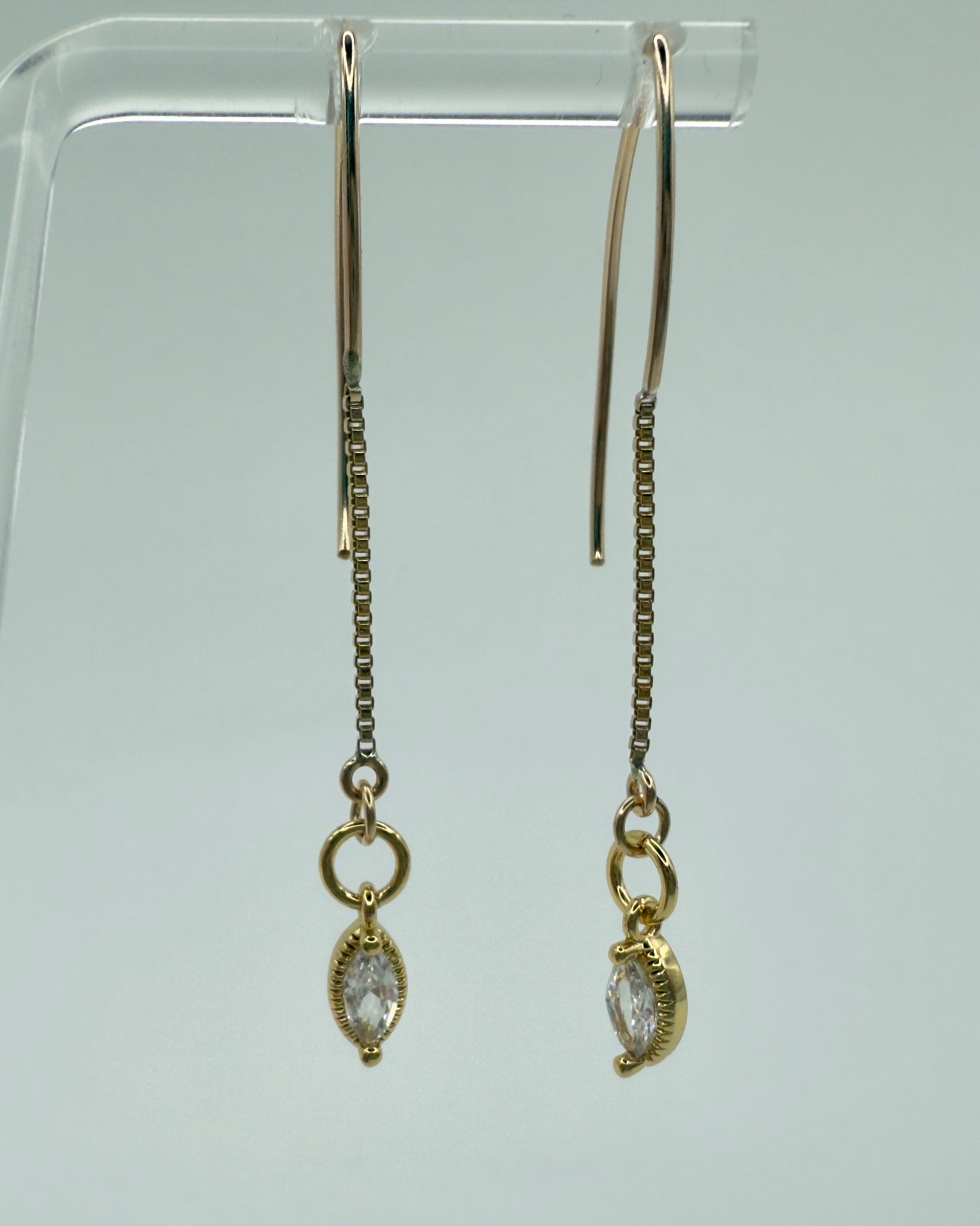 "The Denton" Drop Wire Box Chain Marque CZ Earrings