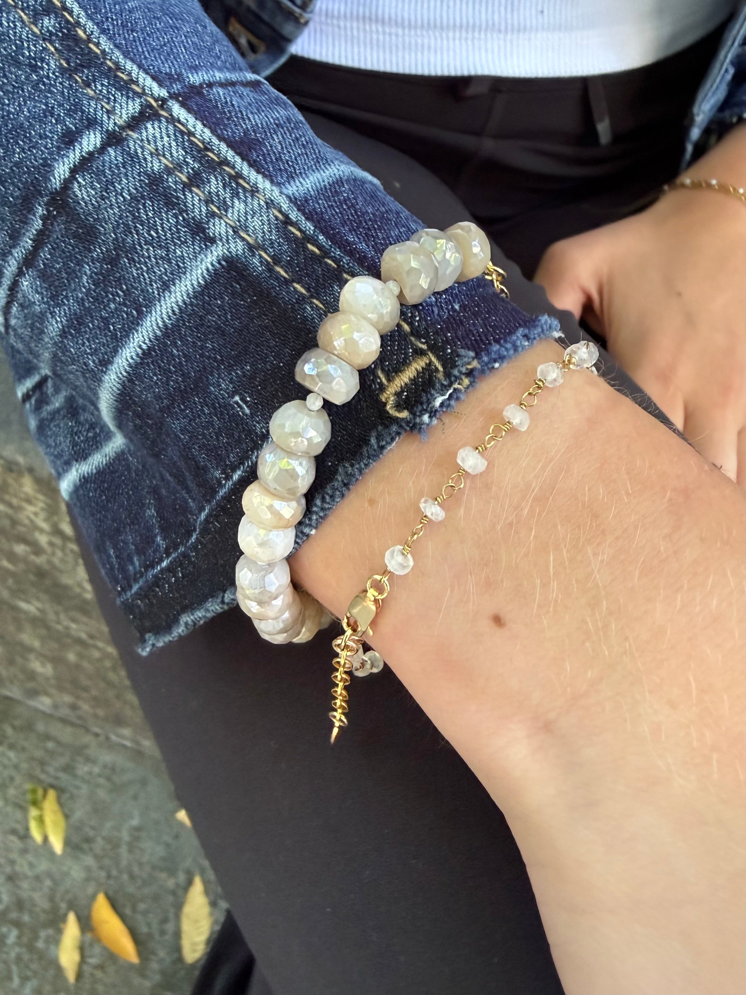 The Giselle - Champagne Moonstone Beaded Bracelet