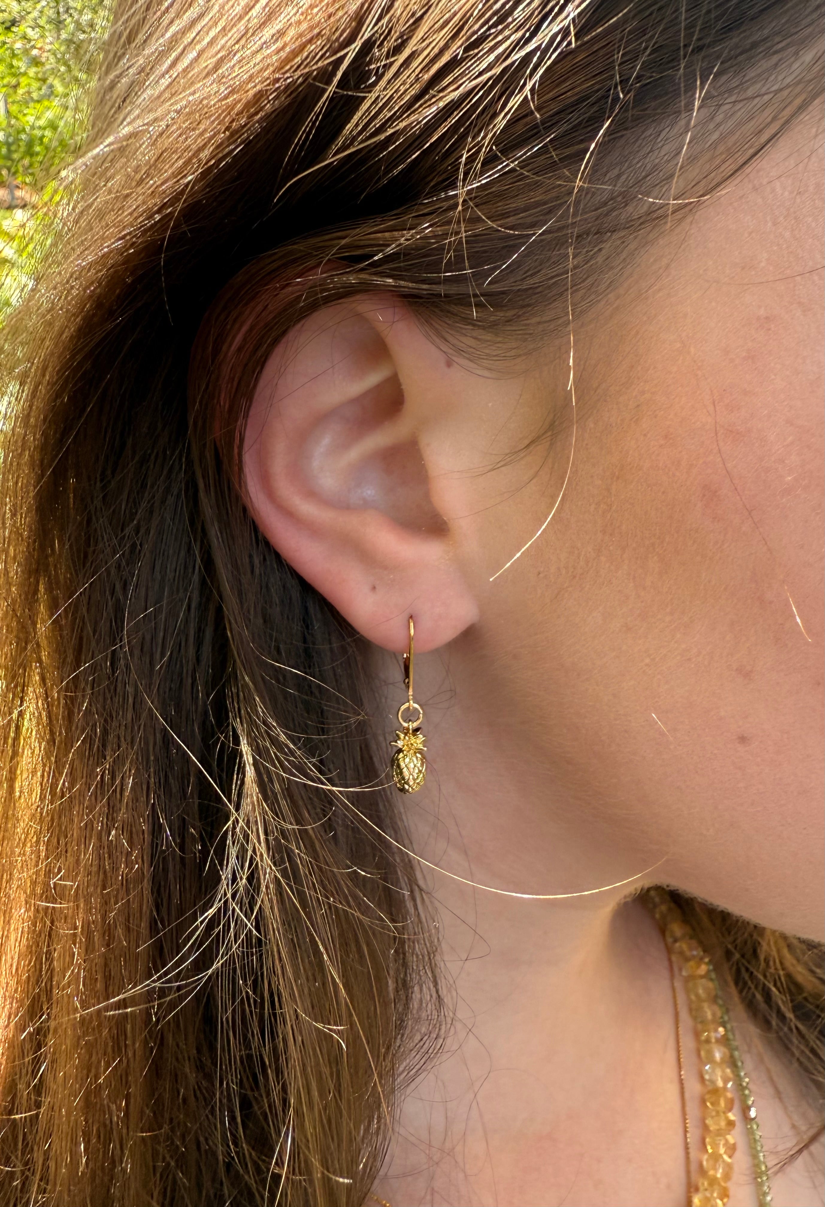 "The Dale" Pineapple with Cubic Zirconia Leverback Earrings