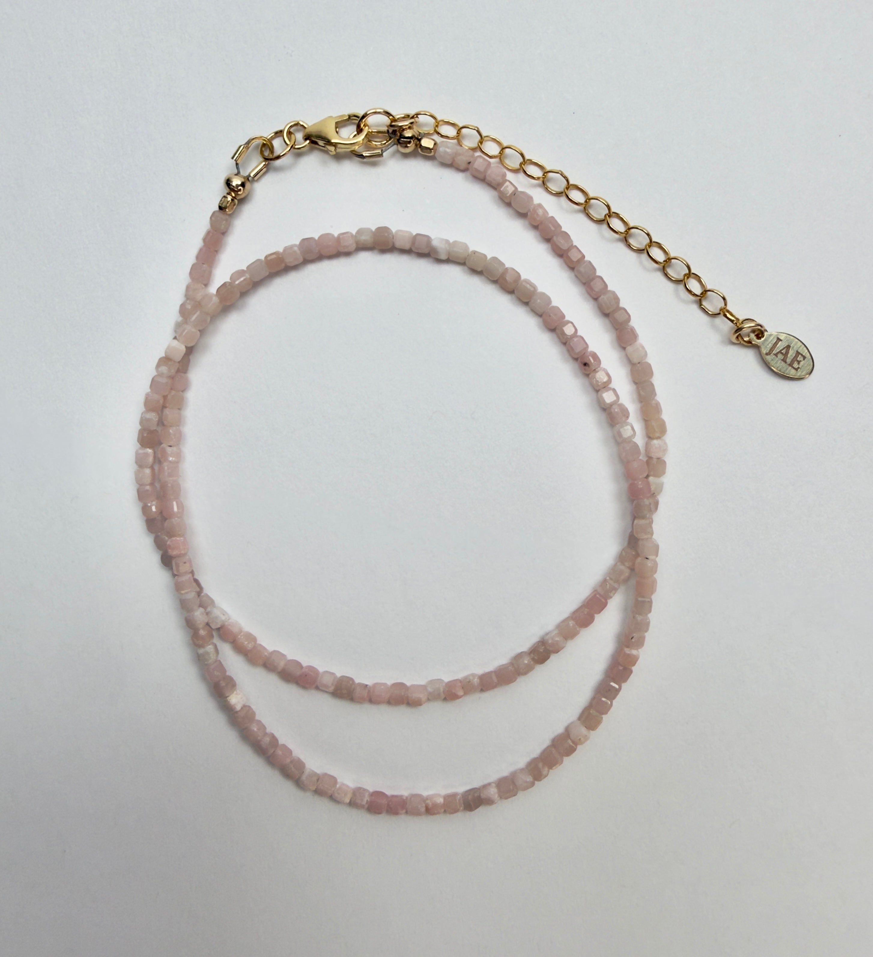 The MaryAnn - Pink Opal with Gold Accents Beaded Necklace