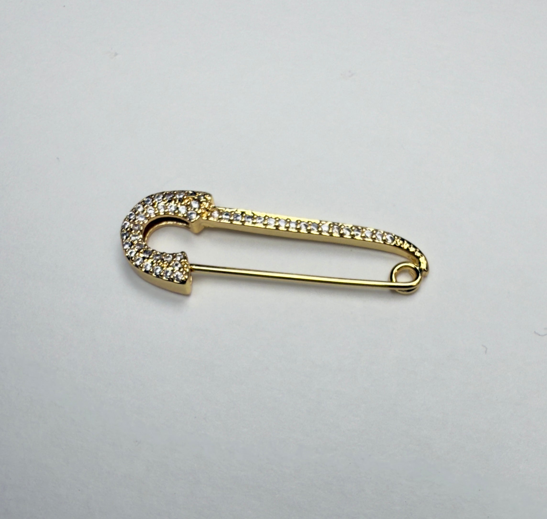Gold Safety Pin with Cubic Zirconia Arm and Latch
