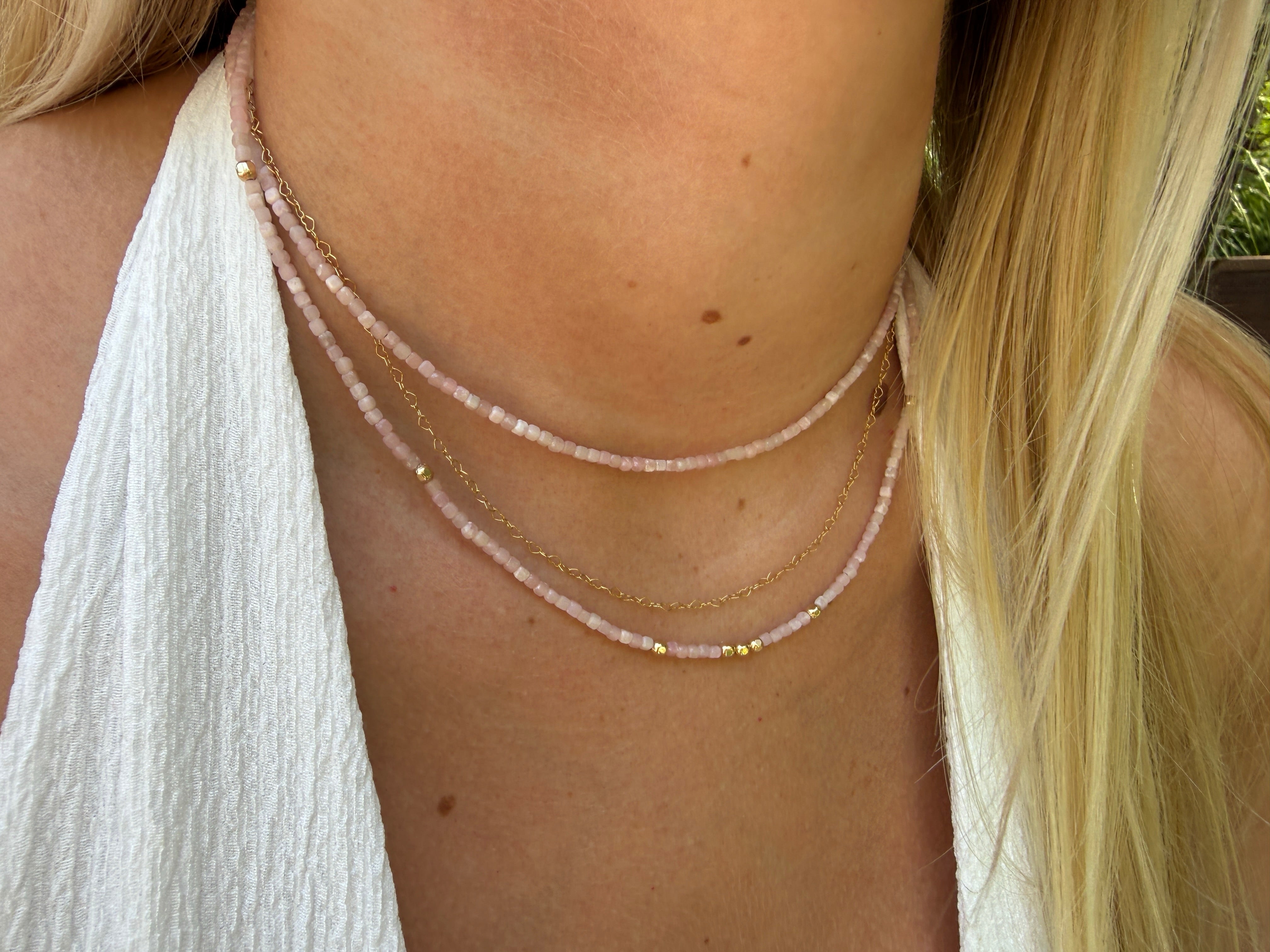The MaryAnn - Pink Opal with Gold Accents Beaded Necklace