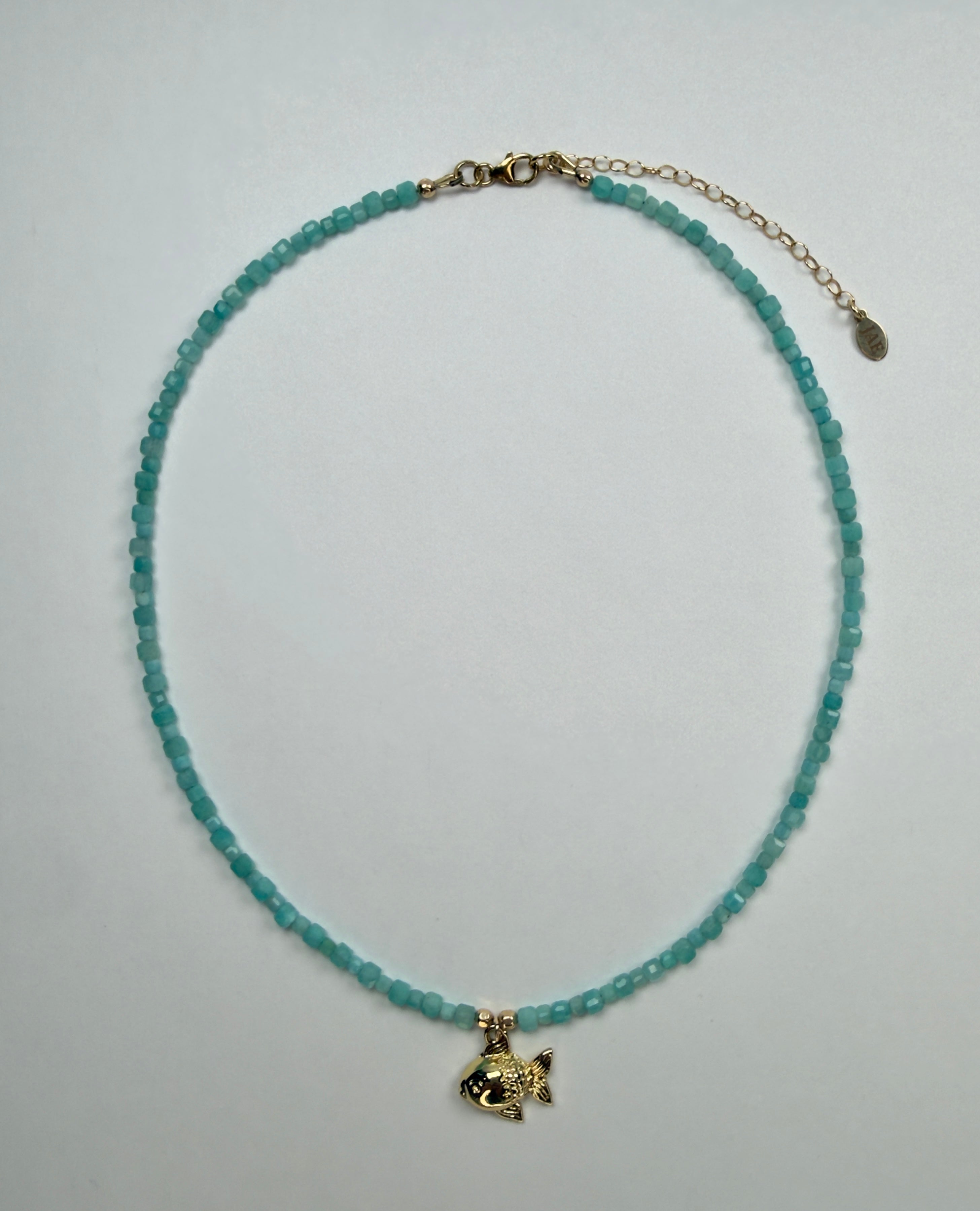 The Dorine - Amazonite Beaded Necklace with a Sweet Fish Charm