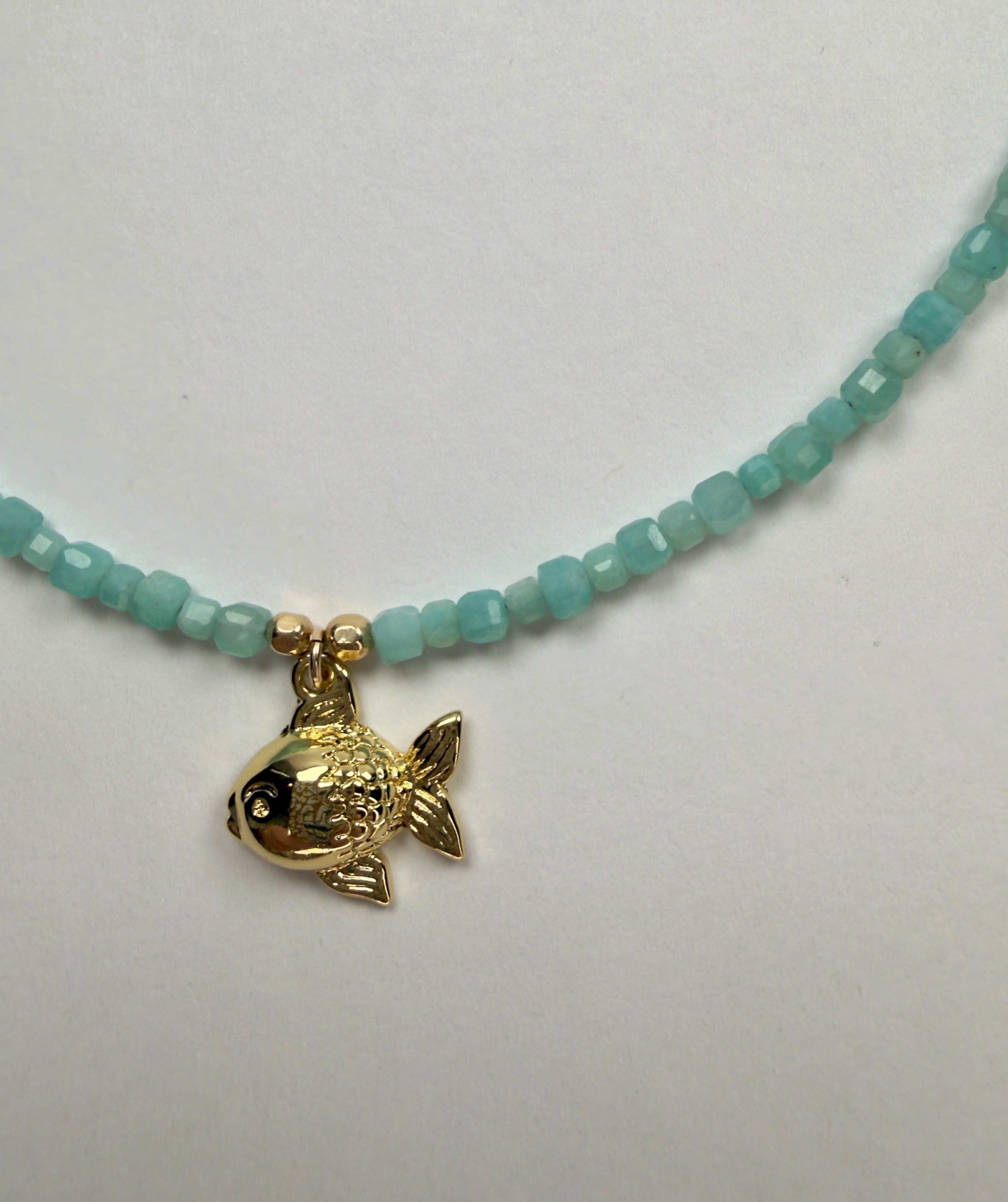The Dorine - Amazonite Beaded Necklace with a Sweet Fish Charm