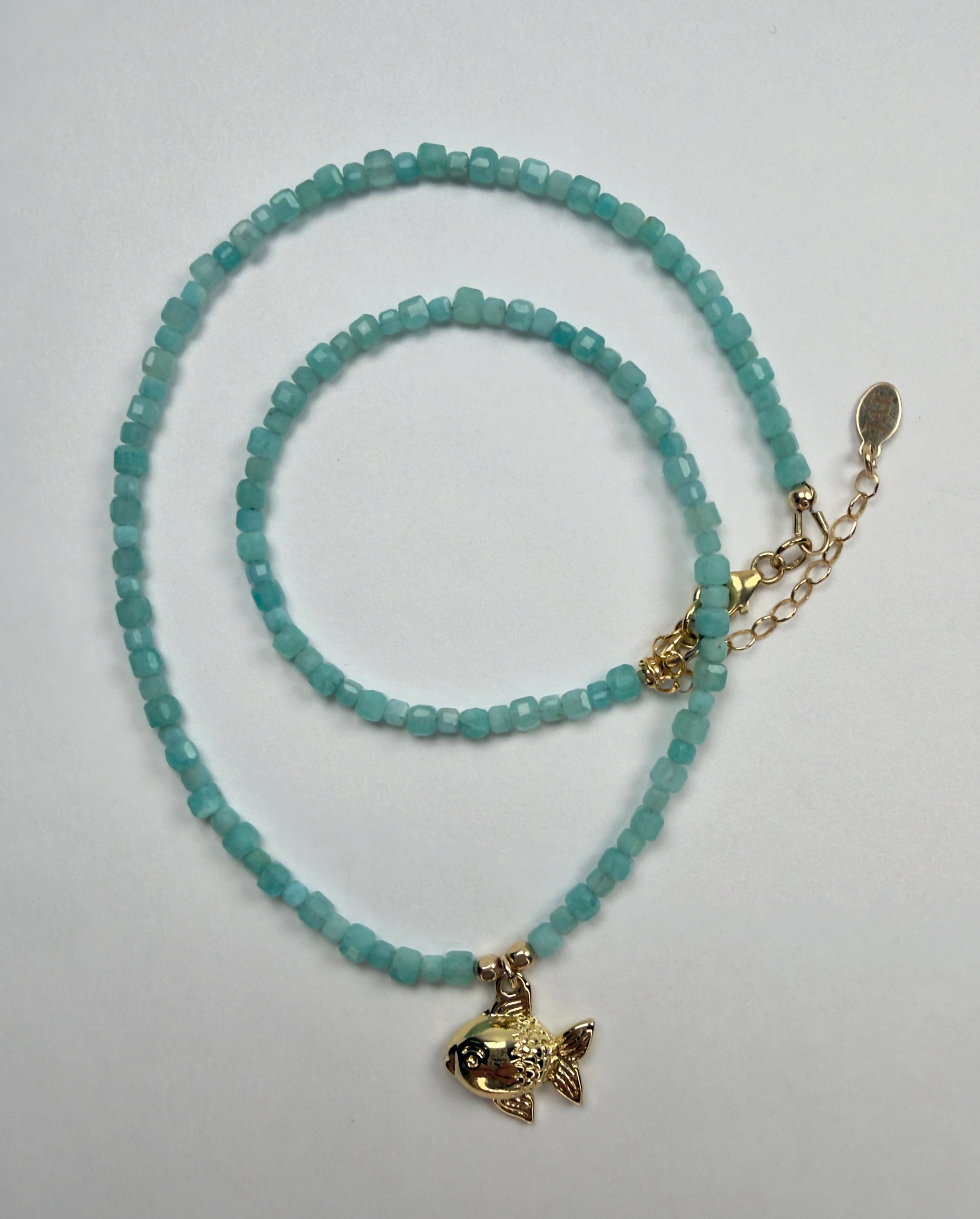 The Dorine - Amazonite Beaded Necklace with a Sweet Fish Charm