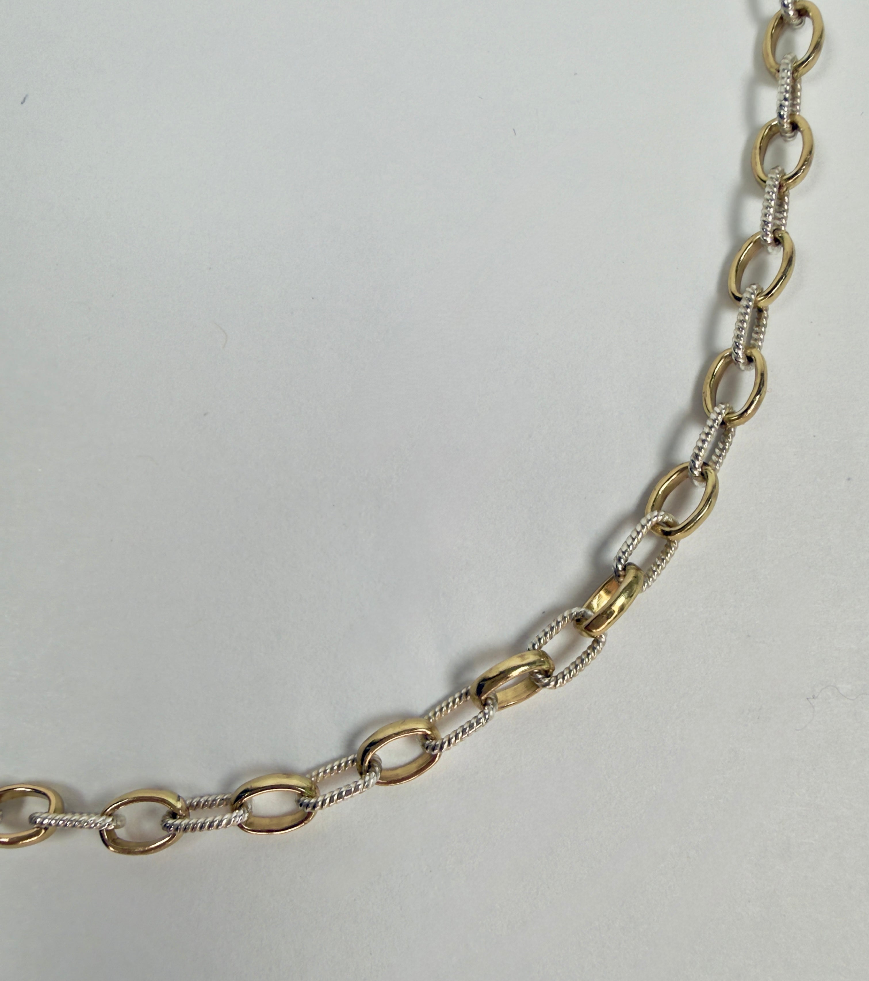 Twist Oval and Smooth Oval Link Mixed Metal Chain Necklace - Five Length Options