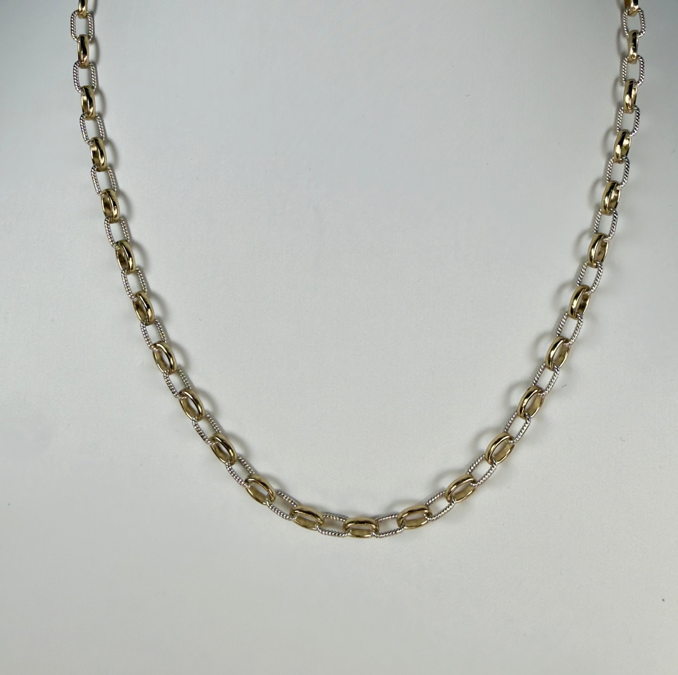 Twist Oval and Smooth Oval Link Mixed Metal Chain Necklace - Five Length Options