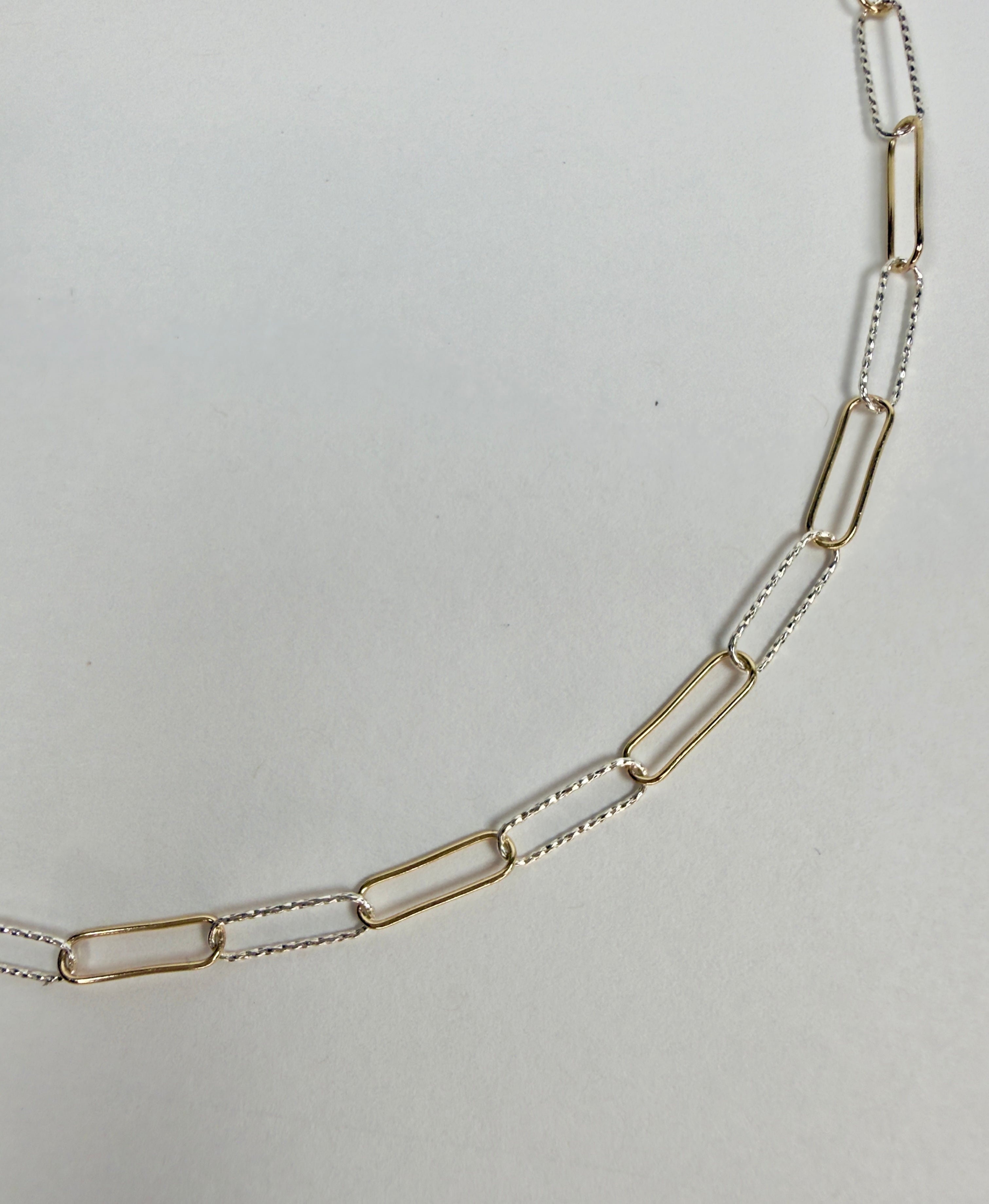 Paperclip Mixed Metal Chain Necklace - Five Length Options