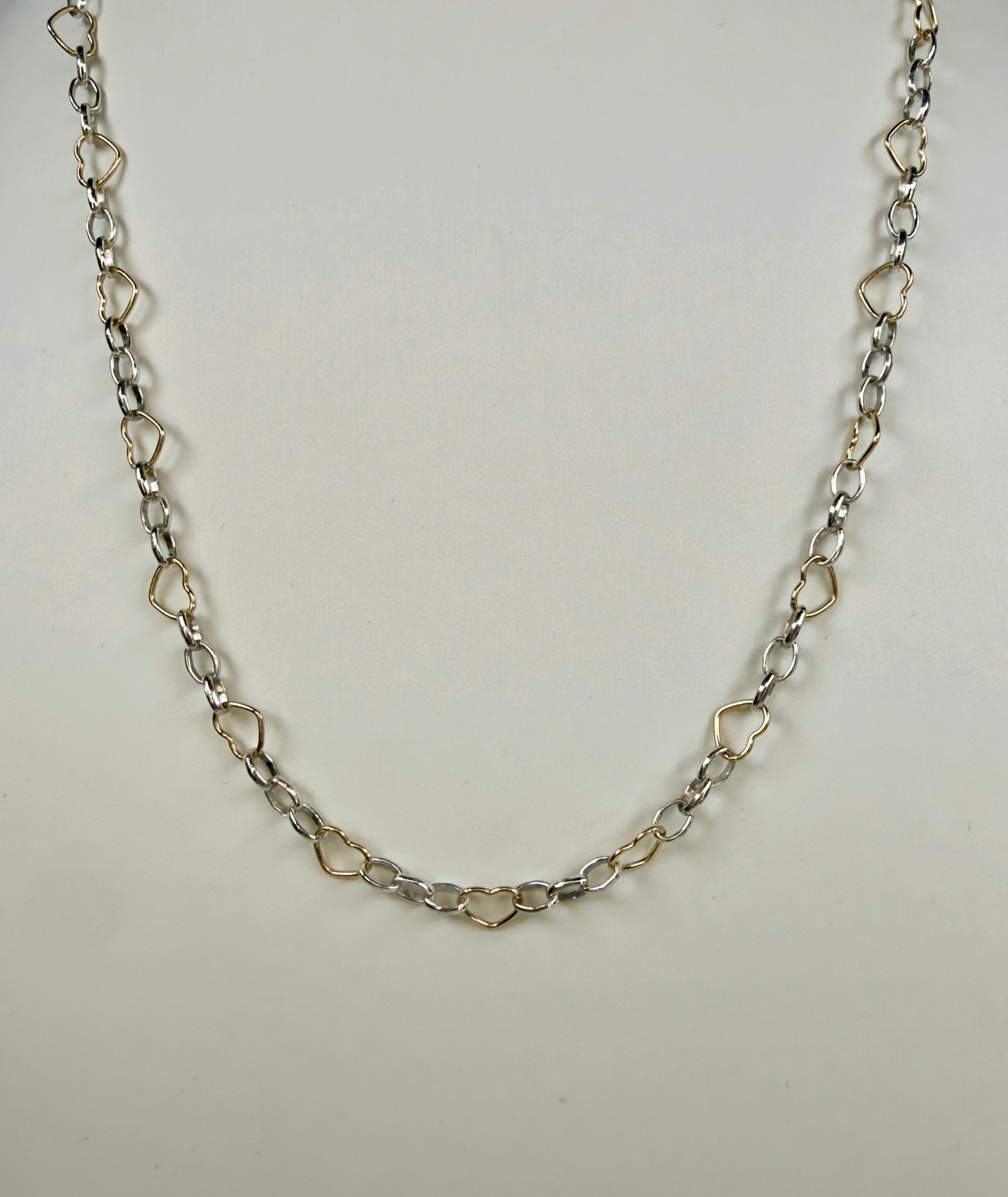 Heart Link Chain Mixed Metals Necklace - Five Length Options