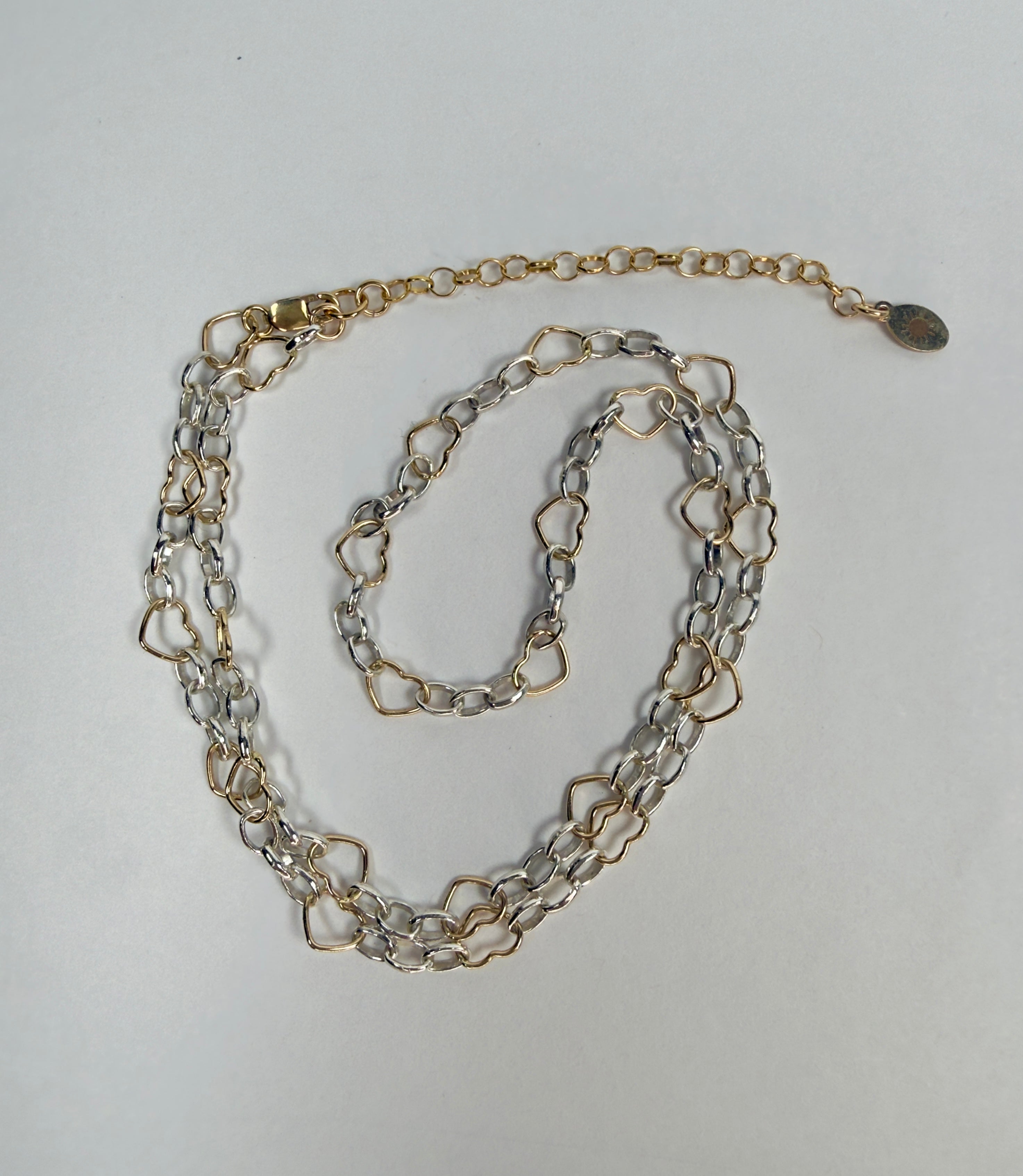 Heart Link Chain Mixed Metals Necklace - Five Length Options