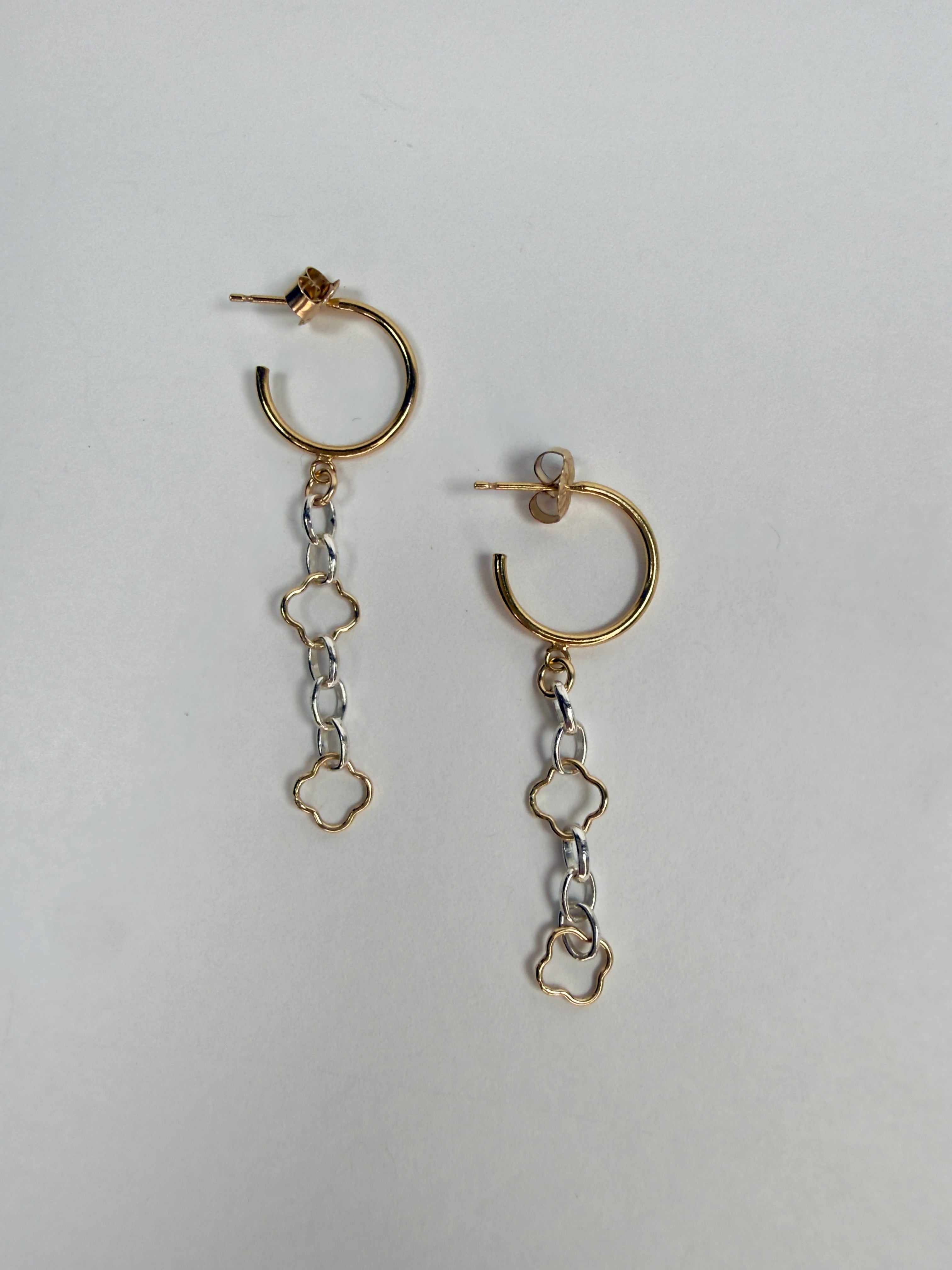 Clover Chain Mixed Metal Hoop Earrings