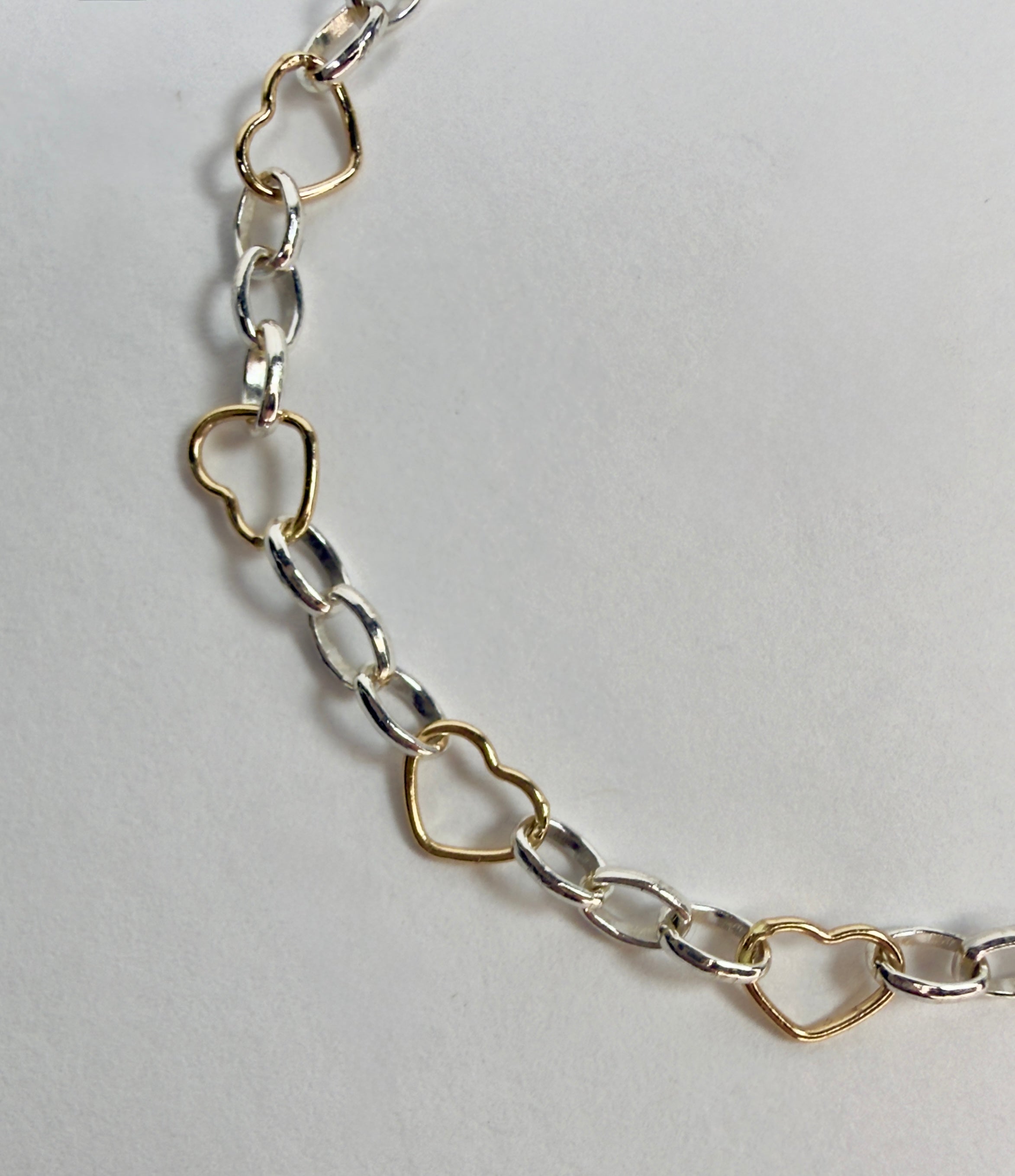 Heart Chain Link Mixed Metals Bracelet - Two Adjustable Sizes Available