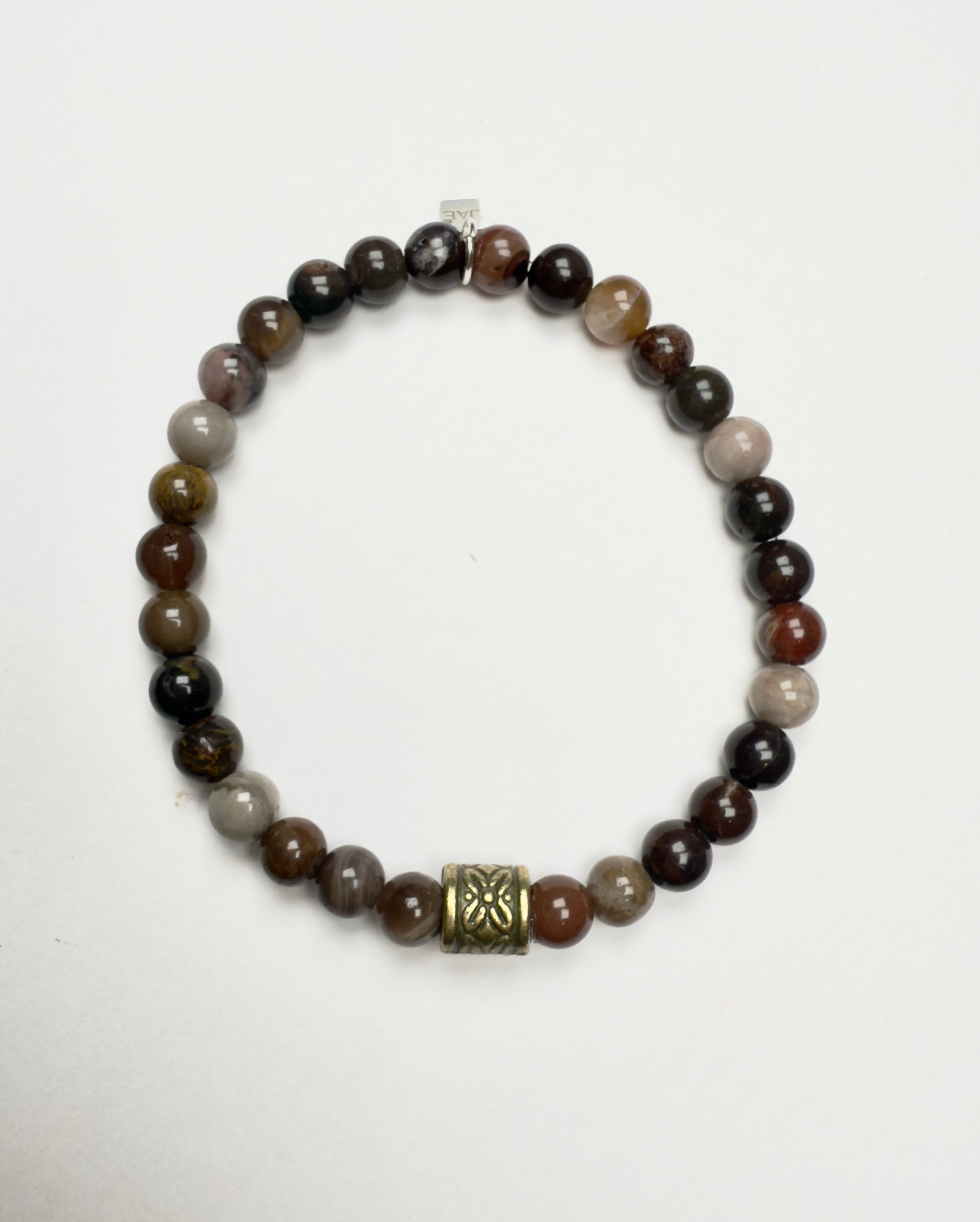 "The Todd" Petrified Wood with Brass Accent Beaded Bracelet