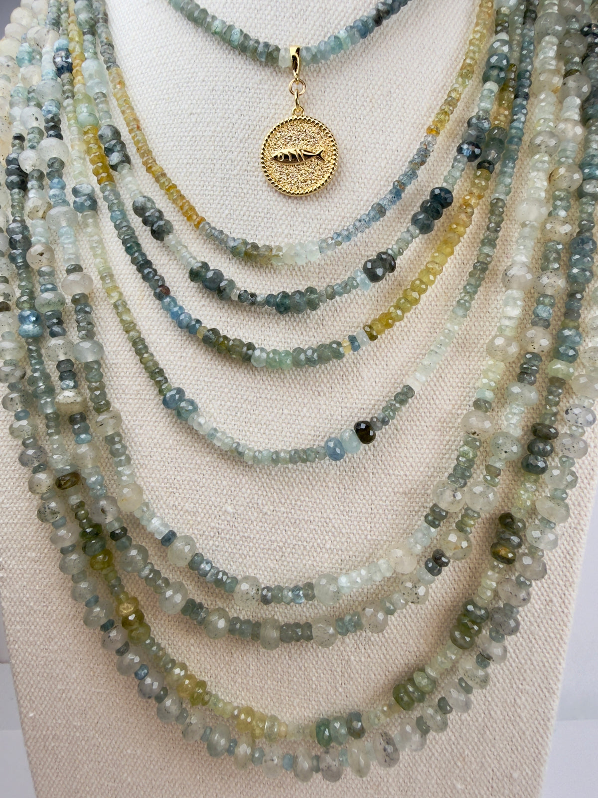 The Abina - Moss Aquamarine Beaded Necklace